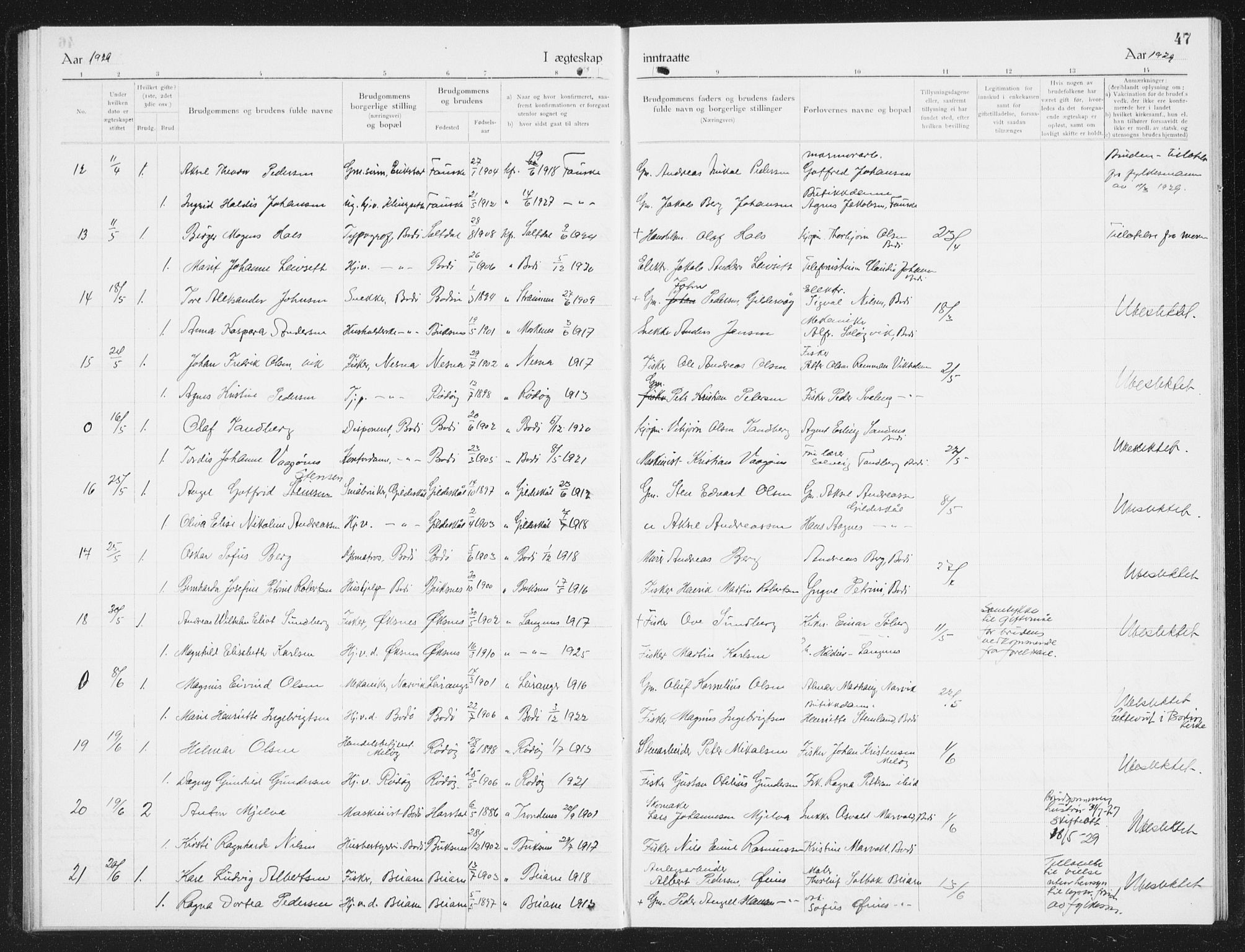 Ministerialprotokoller, klokkerbøker og fødselsregistre - Nordland, SAT/A-1459/801/L0036: Parish register (copy) no. 801C11, 1920-1934, p. 47