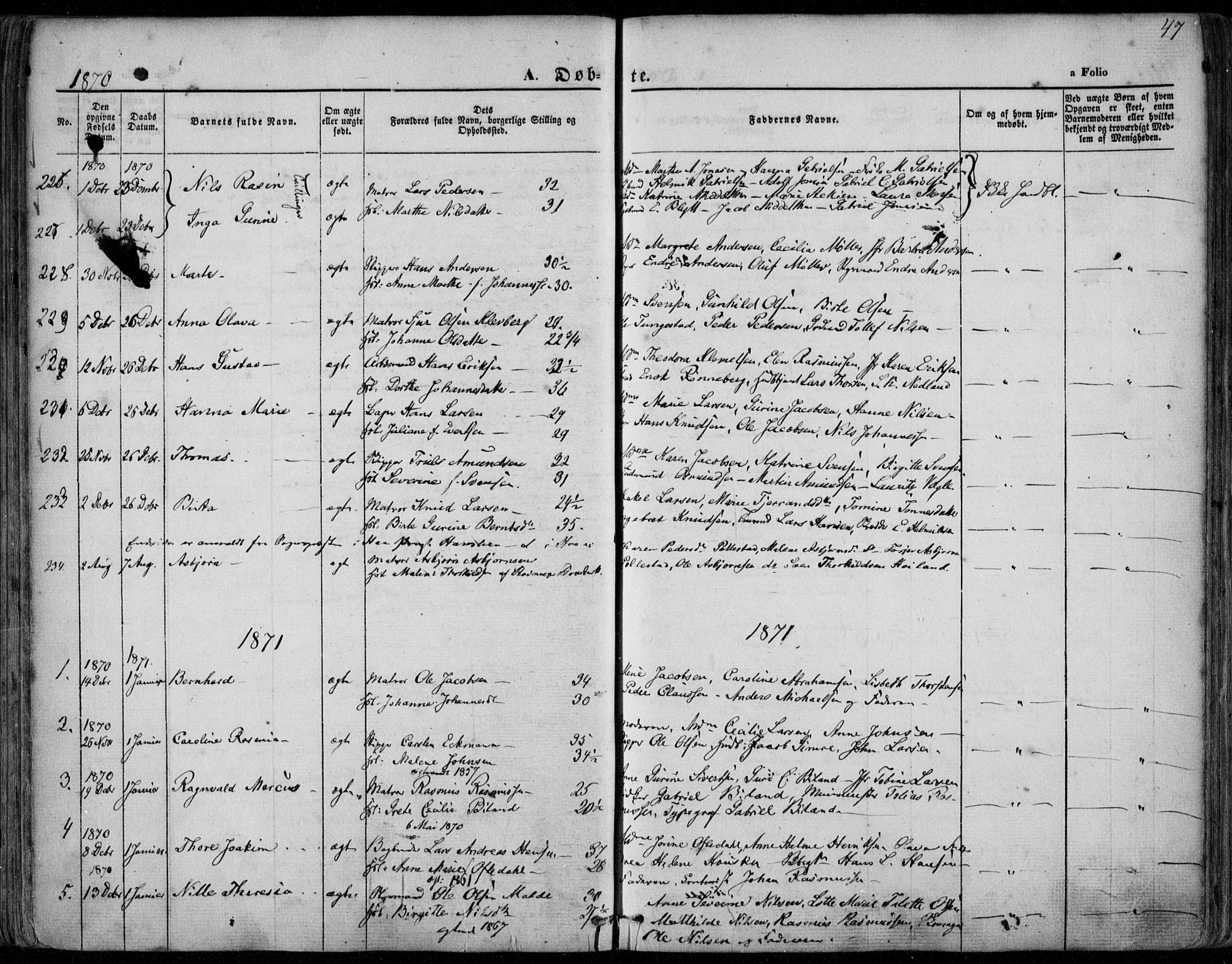 Domkirken sokneprestkontor, AV/SAST-A-101812/001/30/30BA/L0022: Parish register (official) no. A 21, 1868-1877, p. 47