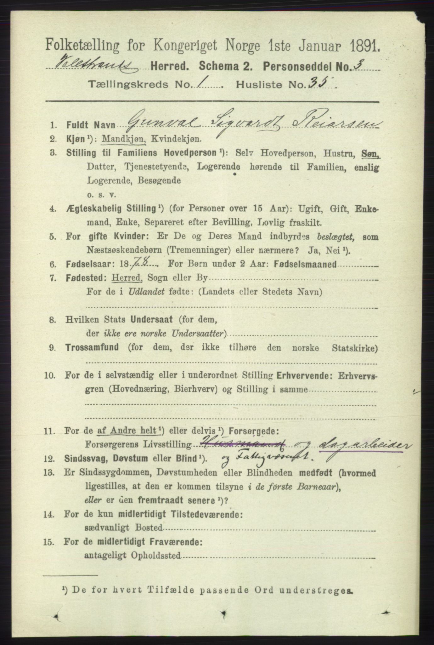 RA, 1891 census for 1217 Valestrand, 1891, p. 248