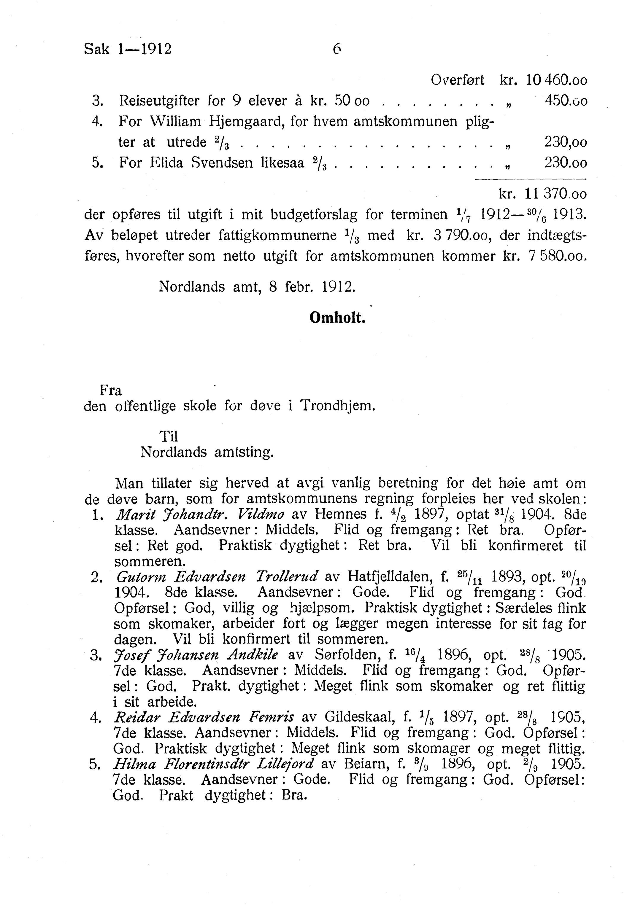 Nordland Fylkeskommune. Fylkestinget, AIN/NFK-17/176/A/Ac/L0035: Fylkestingsforhandlinger 1912, 1912