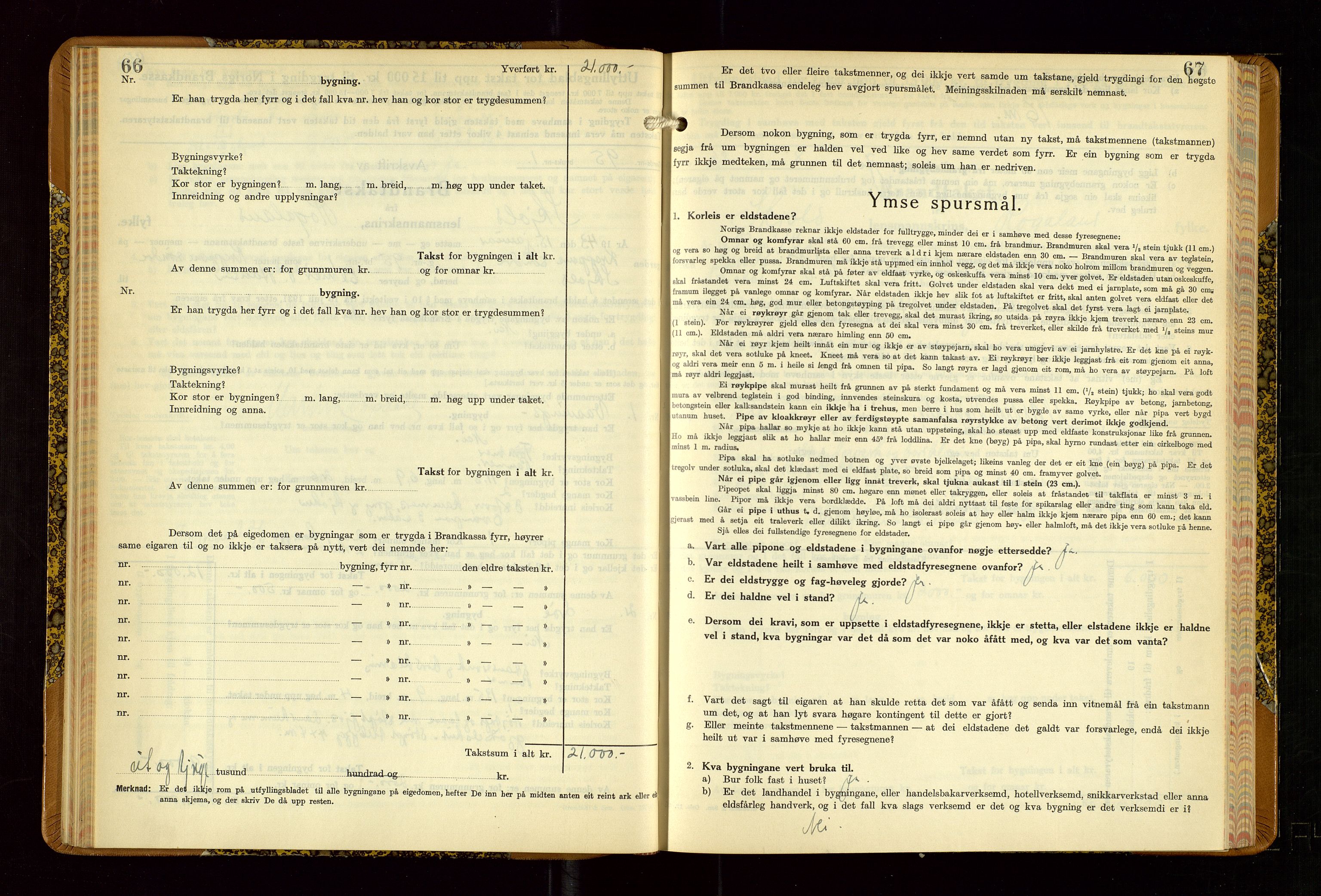 Skjold lensmannskontor, SAST/A-100182/Gob/L0002: "Branntakstbok for Skjold lensmannskrins Rogaland fylke", 1939-1952, p. 66-67