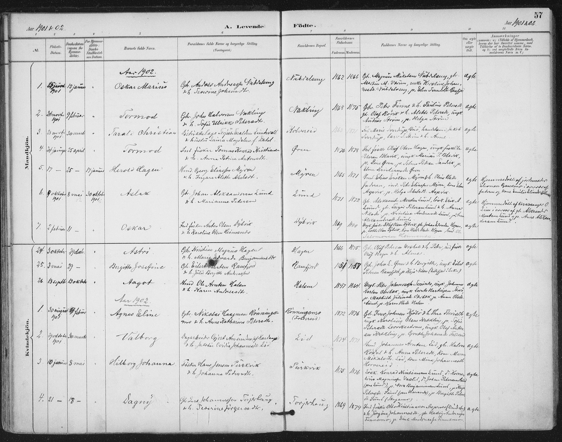 Ministerialprotokoller, klokkerbøker og fødselsregistre - Nord-Trøndelag, SAT/A-1458/780/L0644: Parish register (official) no. 780A08, 1886-1903, p. 57