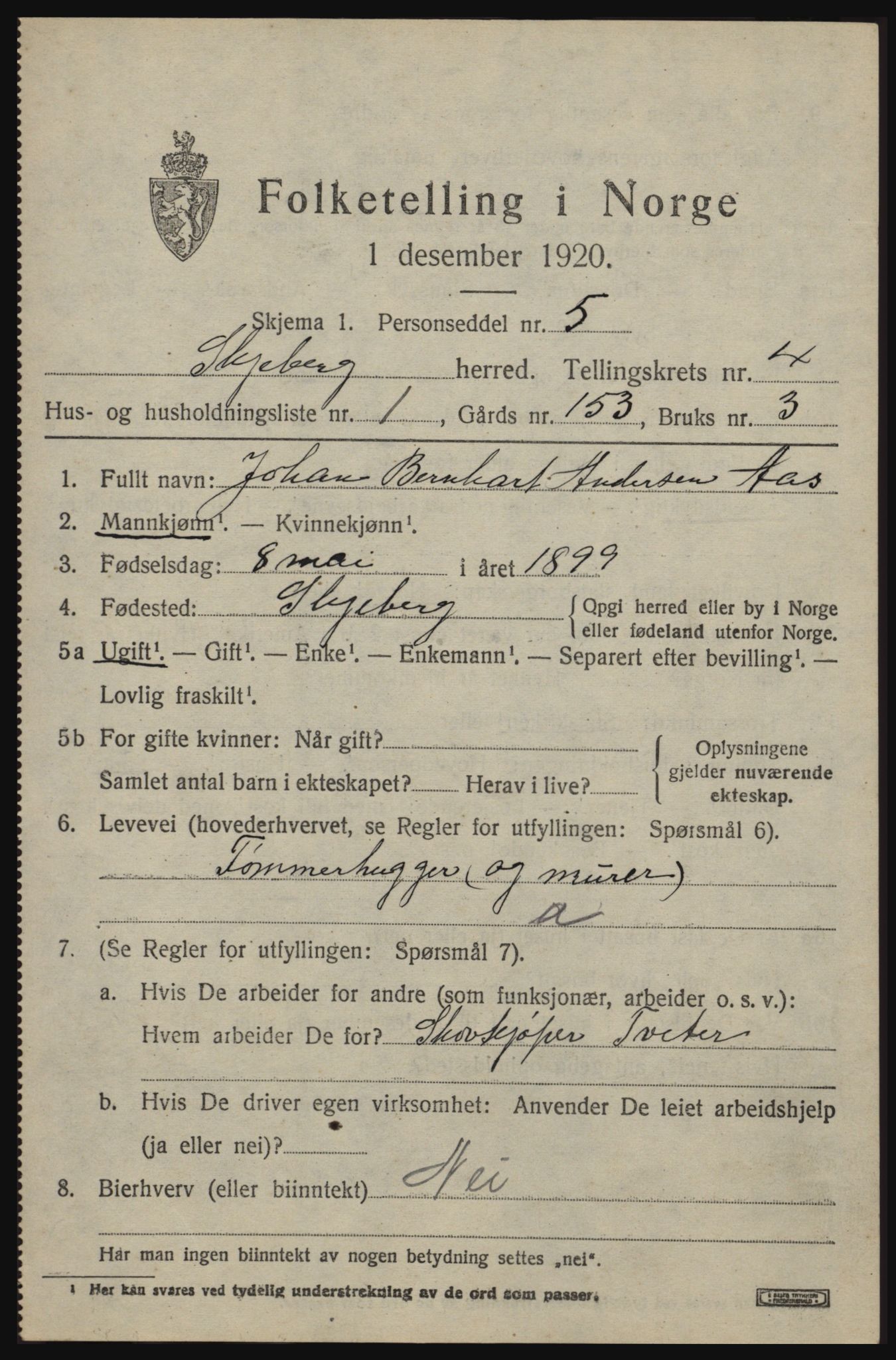 SAO, 1920 census for Skjeberg, 1920, p. 4983