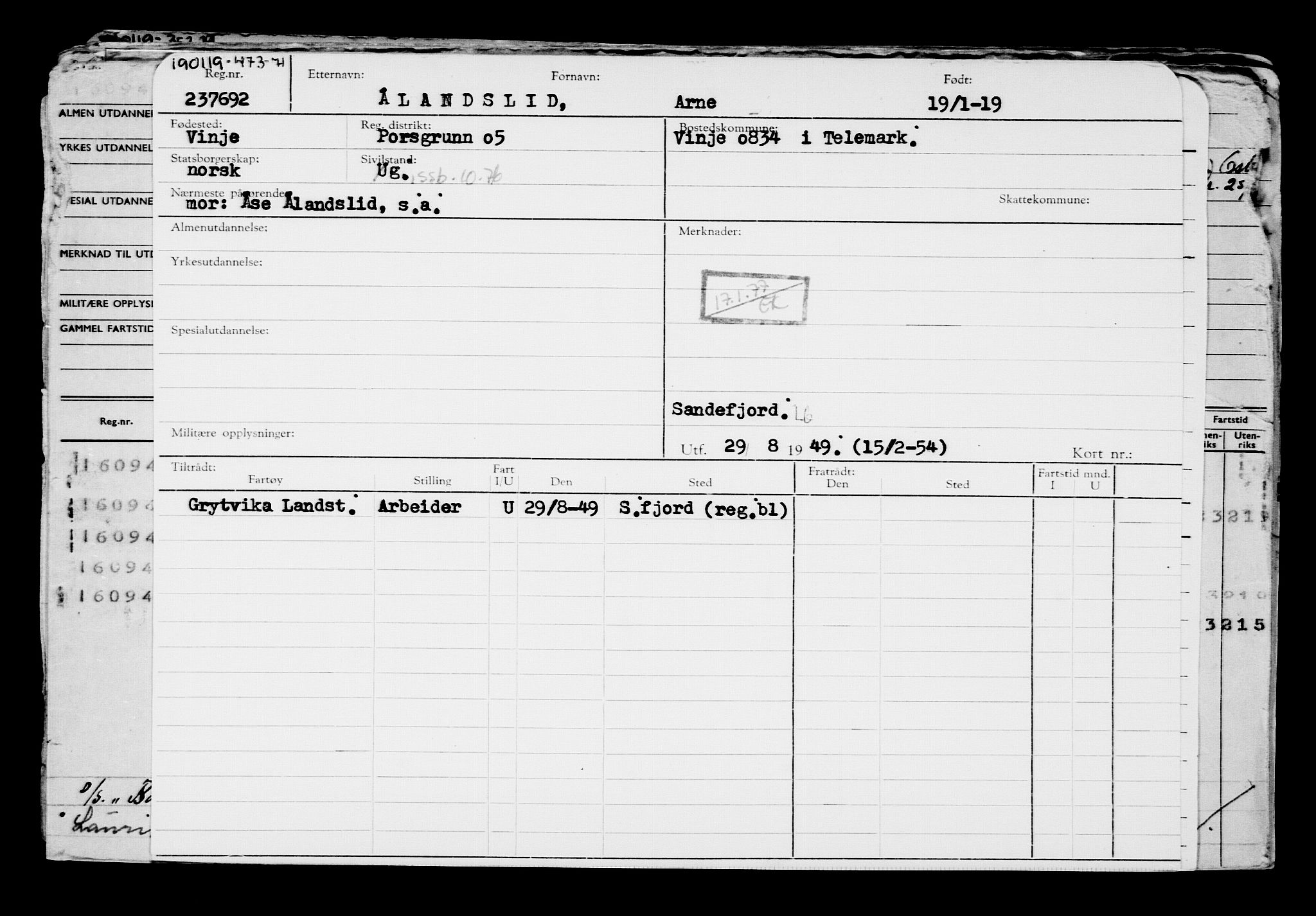 Direktoratet for sjømenn, RA/S-3545/G/Gb/L0165: Hovedkort, 1918-1919, p. 614