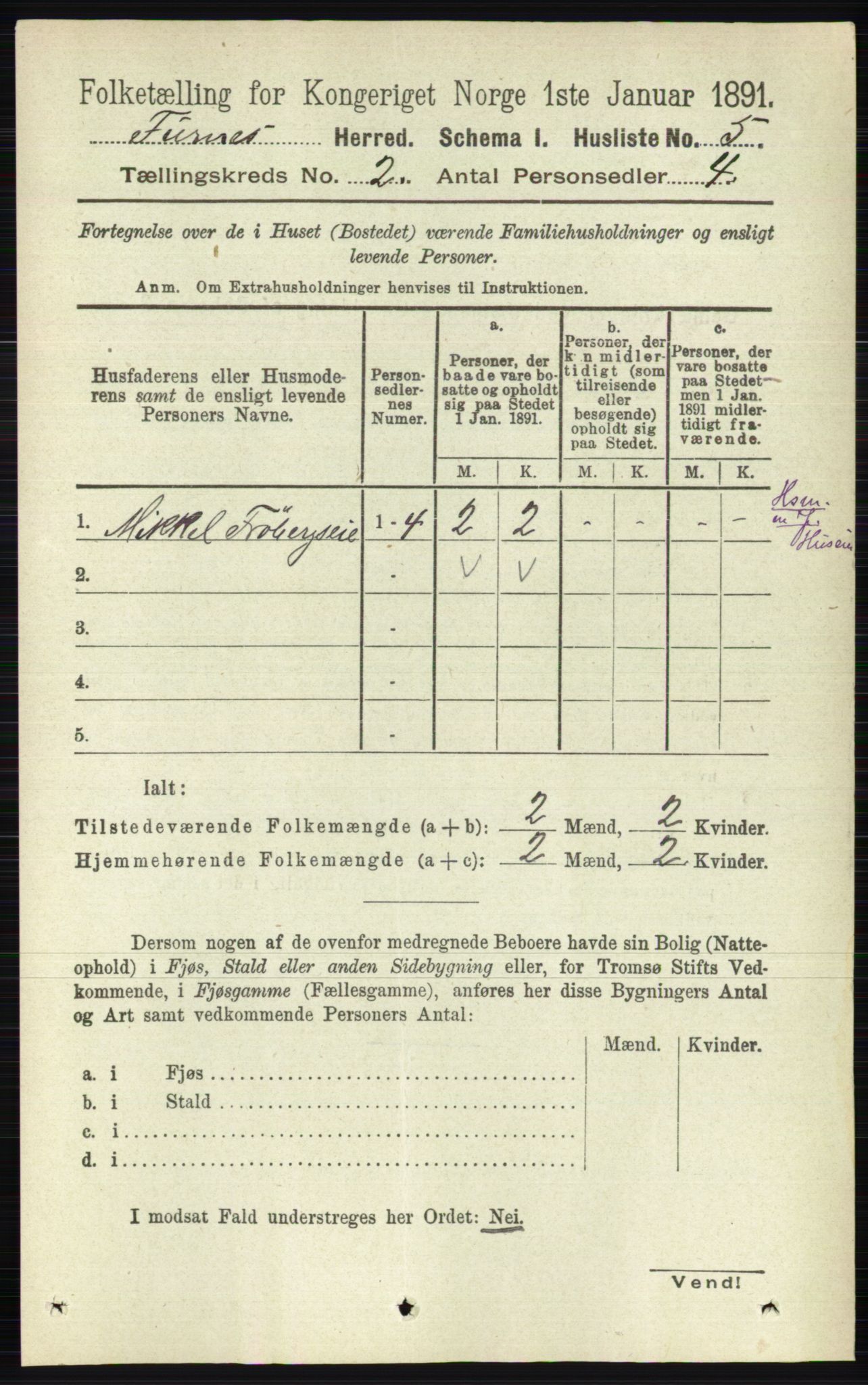 RA, Census 1891 for 0413 Furnes herred, 1891, p. 734