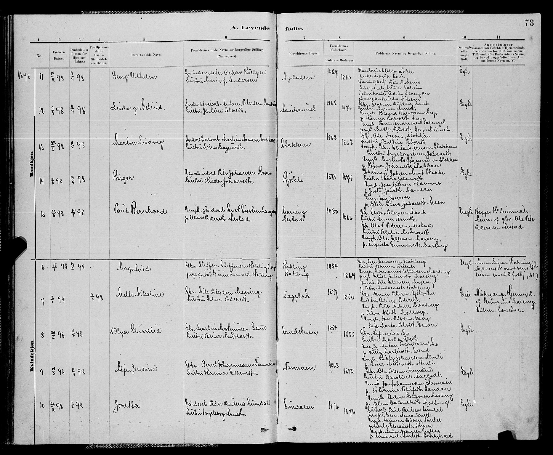 Ministerialprotokoller, klokkerbøker og fødselsregistre - Nord-Trøndelag, SAT/A-1458/714/L0134: Parish register (copy) no. 714C03, 1878-1898, p. 73