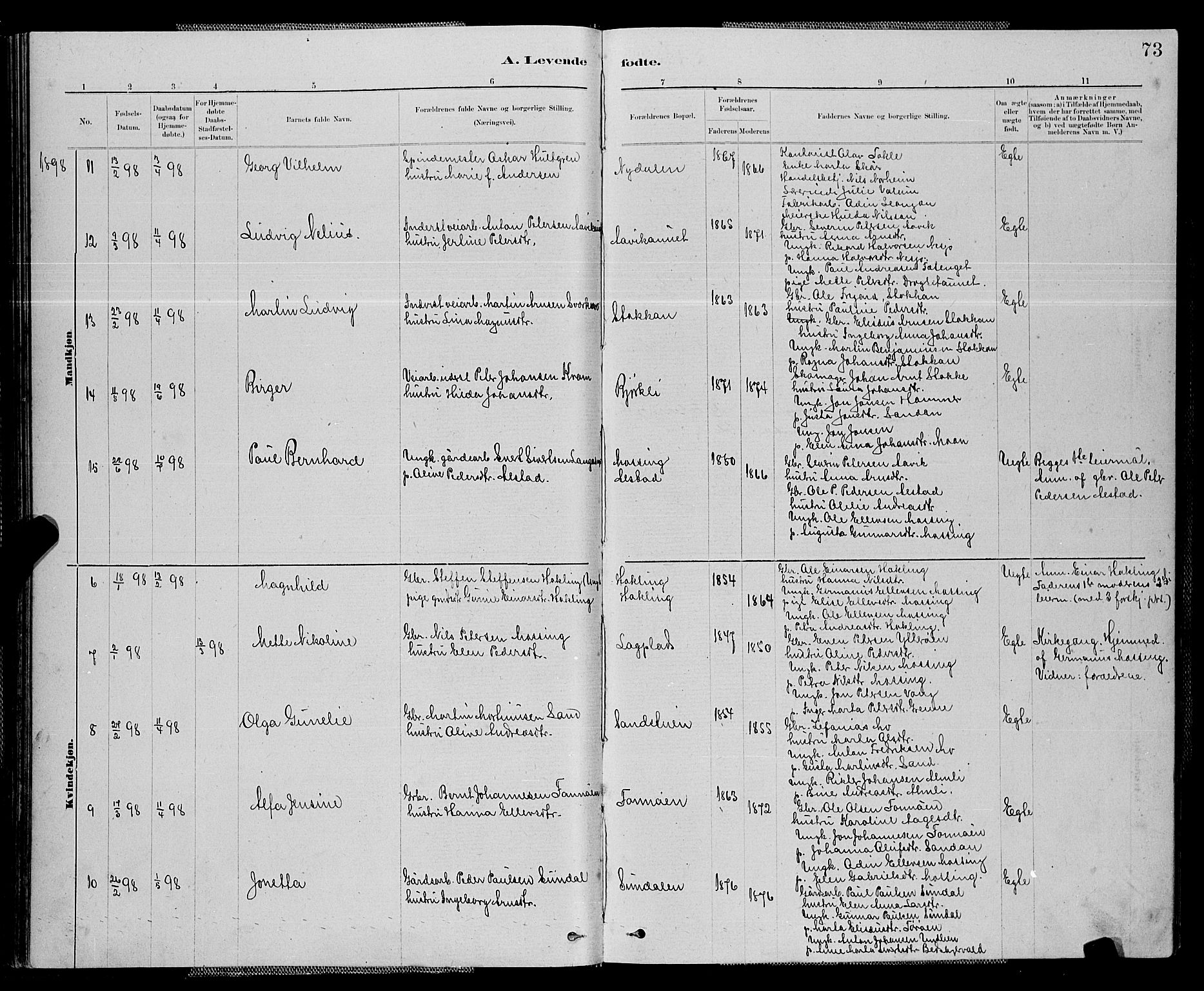 Ministerialprotokoller, klokkerbøker og fødselsregistre - Nord-Trøndelag, AV/SAT-A-1458/714/L0134: Parish register (copy) no. 714C03, 1878-1898, p. 73