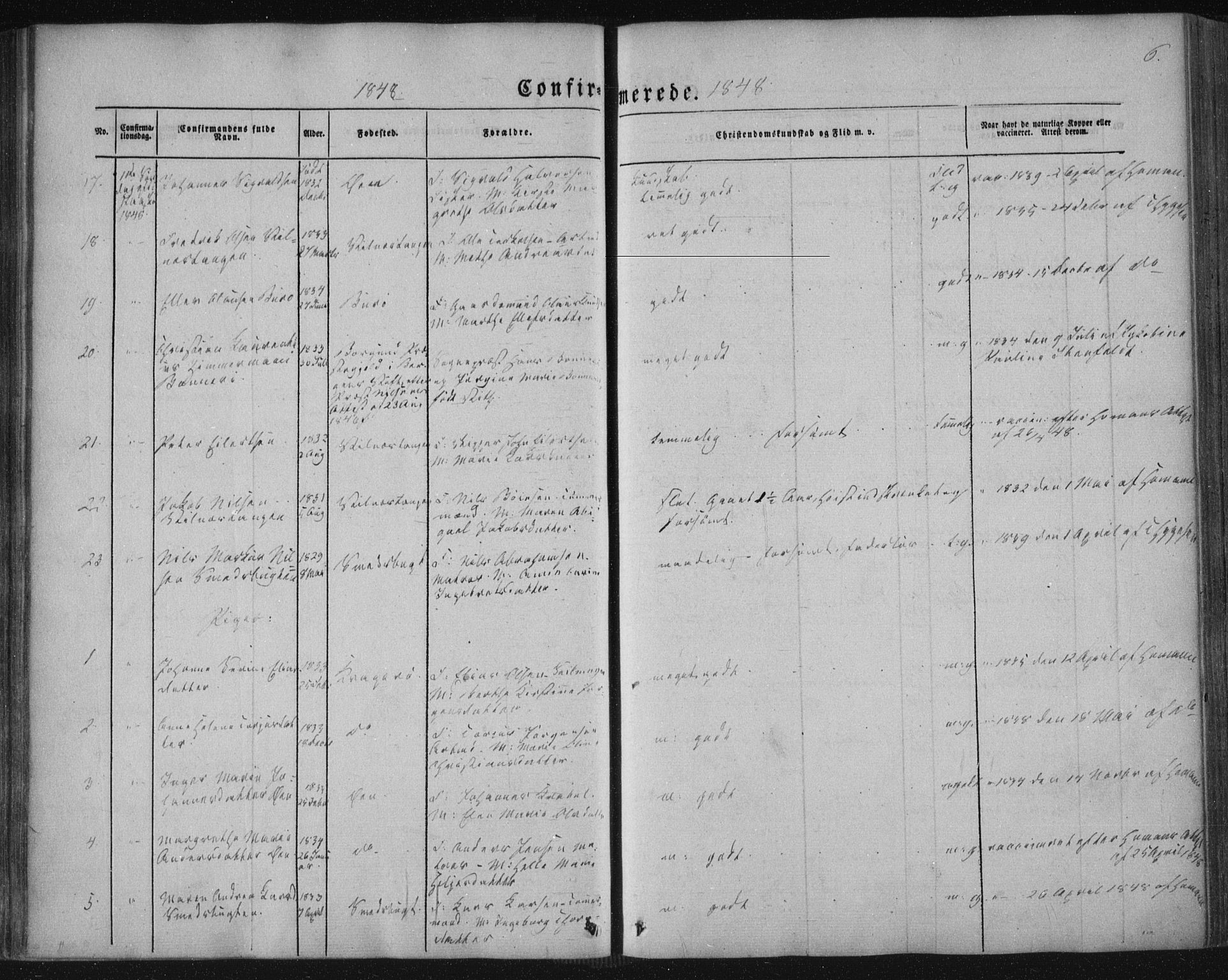 Kragerø kirkebøker, AV/SAKO-A-278/F/Fa/L0006: Parish register (official) no. 6, 1847-1861, p. 6