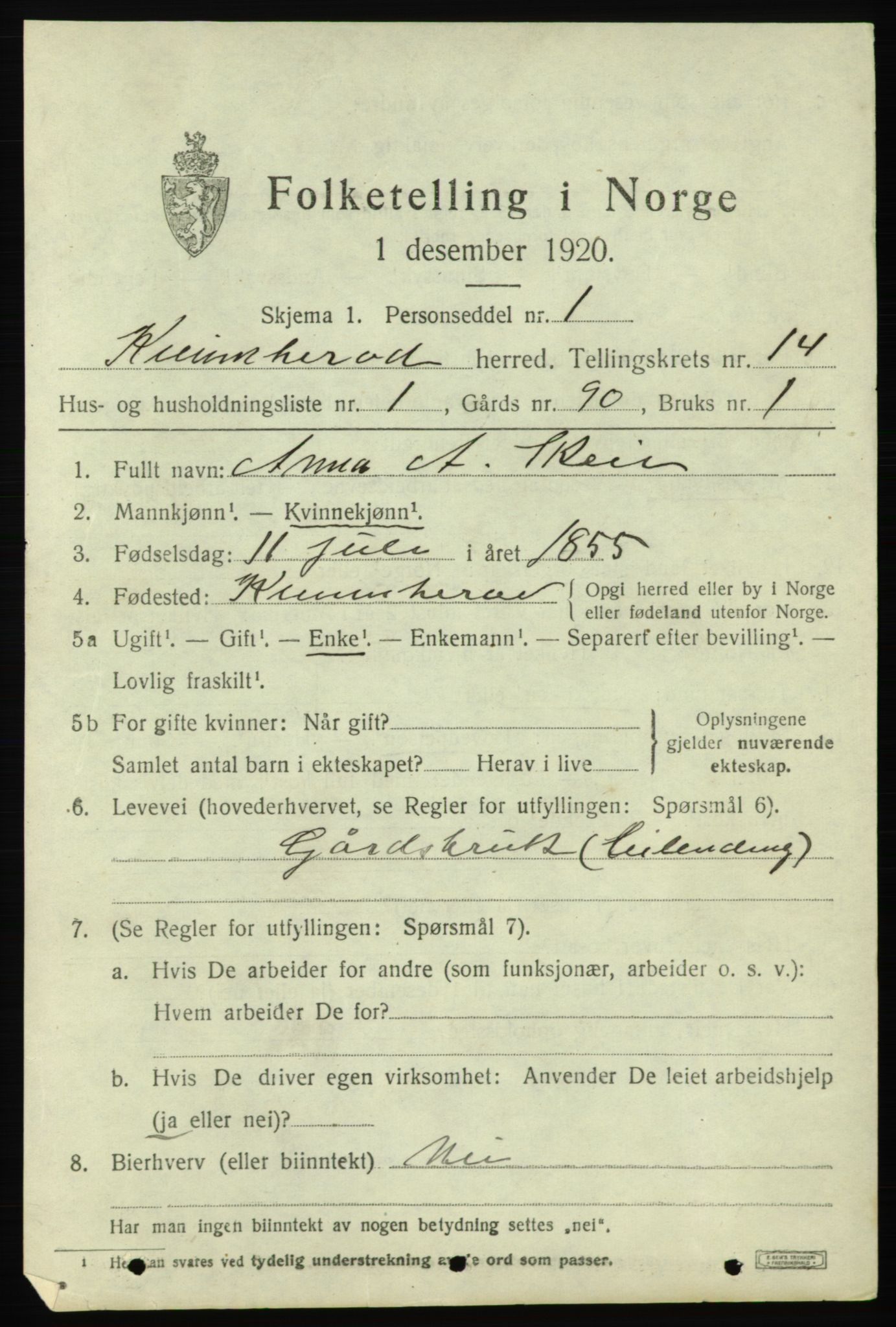 SAB, 1920 census for Kvinnherad, 1920, p. 8790