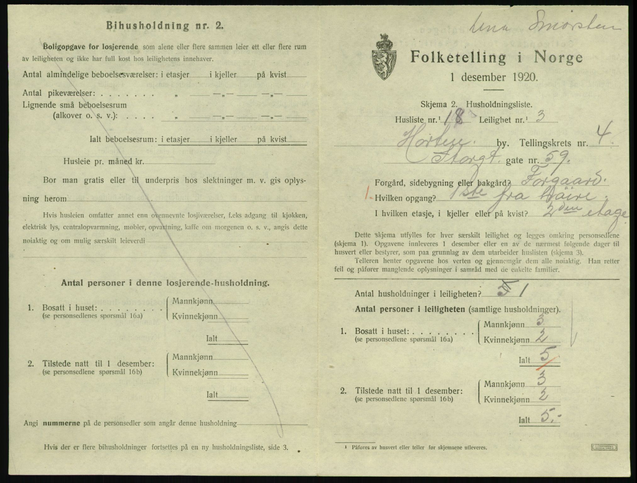 SAKO, 1920 census for Horten, 1920, p. 4875