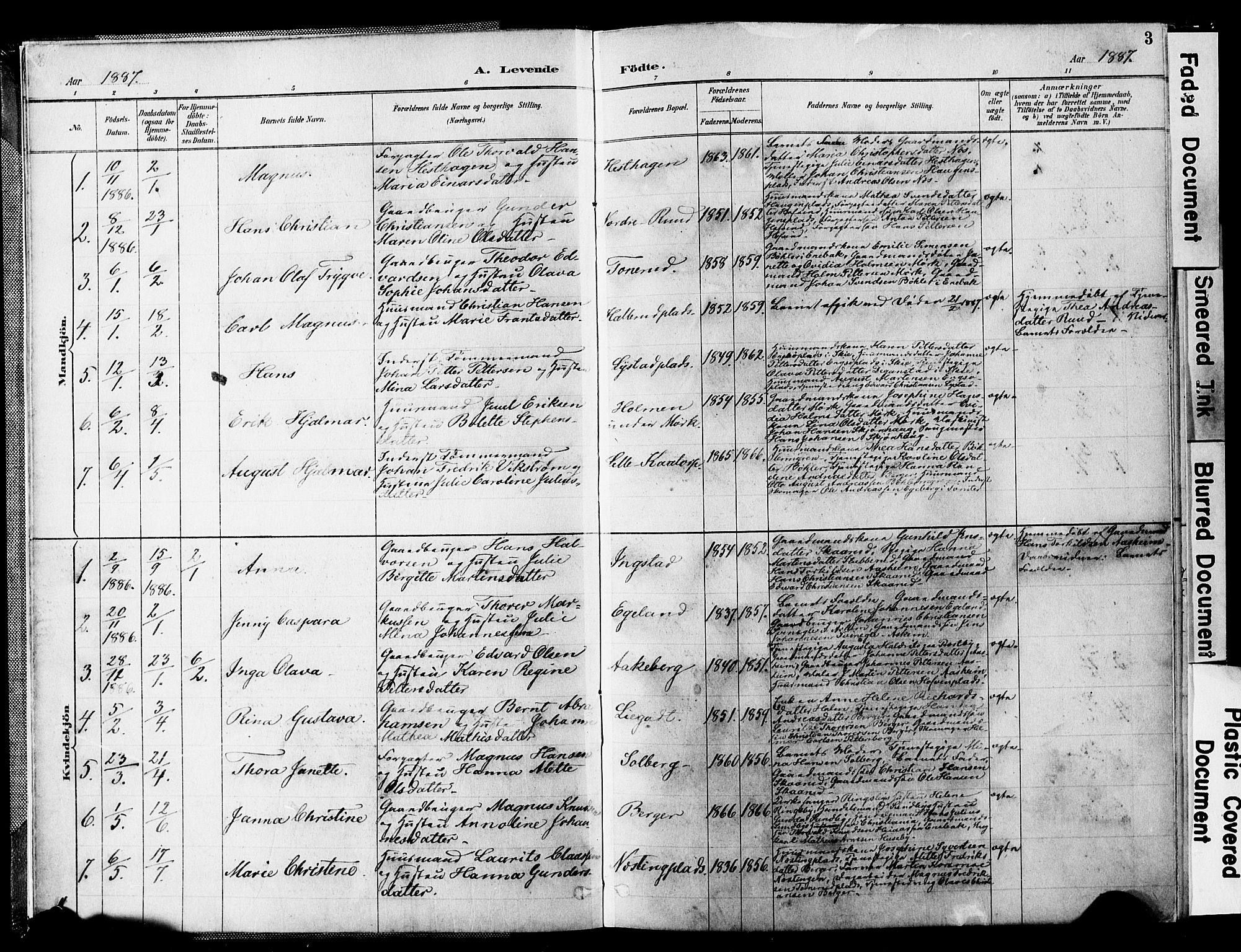Spydeberg prestekontor Kirkebøker, SAO/A-10924/F/Fb/L0001: Parish register (official) no. II 1, 1886-1907, p. 3