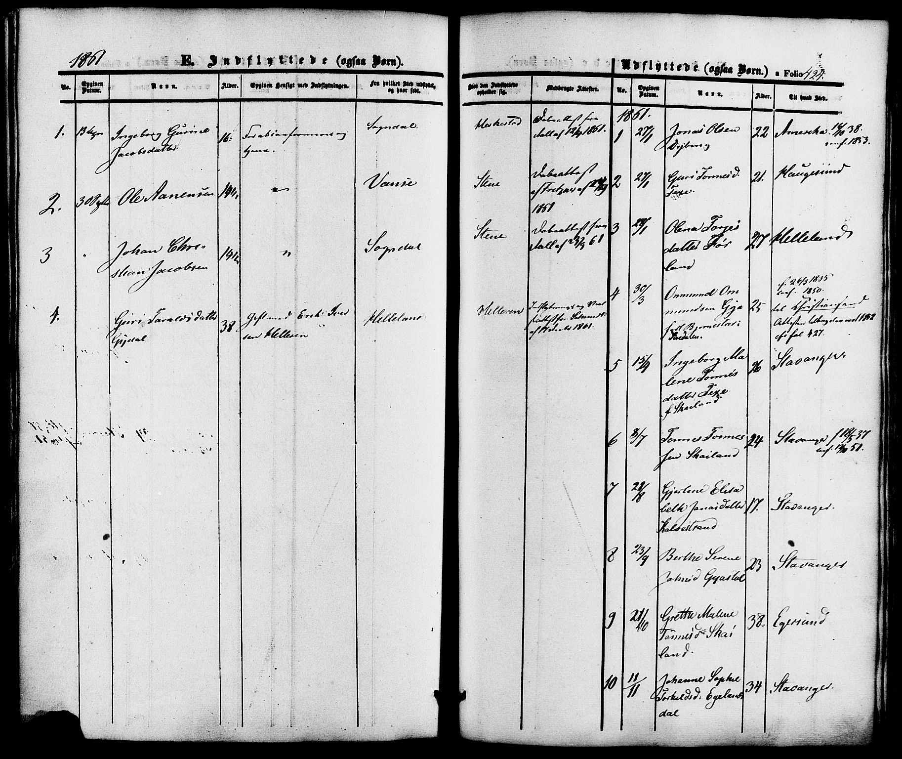 Lund sokneprestkontor, SAST/A-101809/S06/L0010: Parish register (official) no. A 9, 1854-1886, p. 424