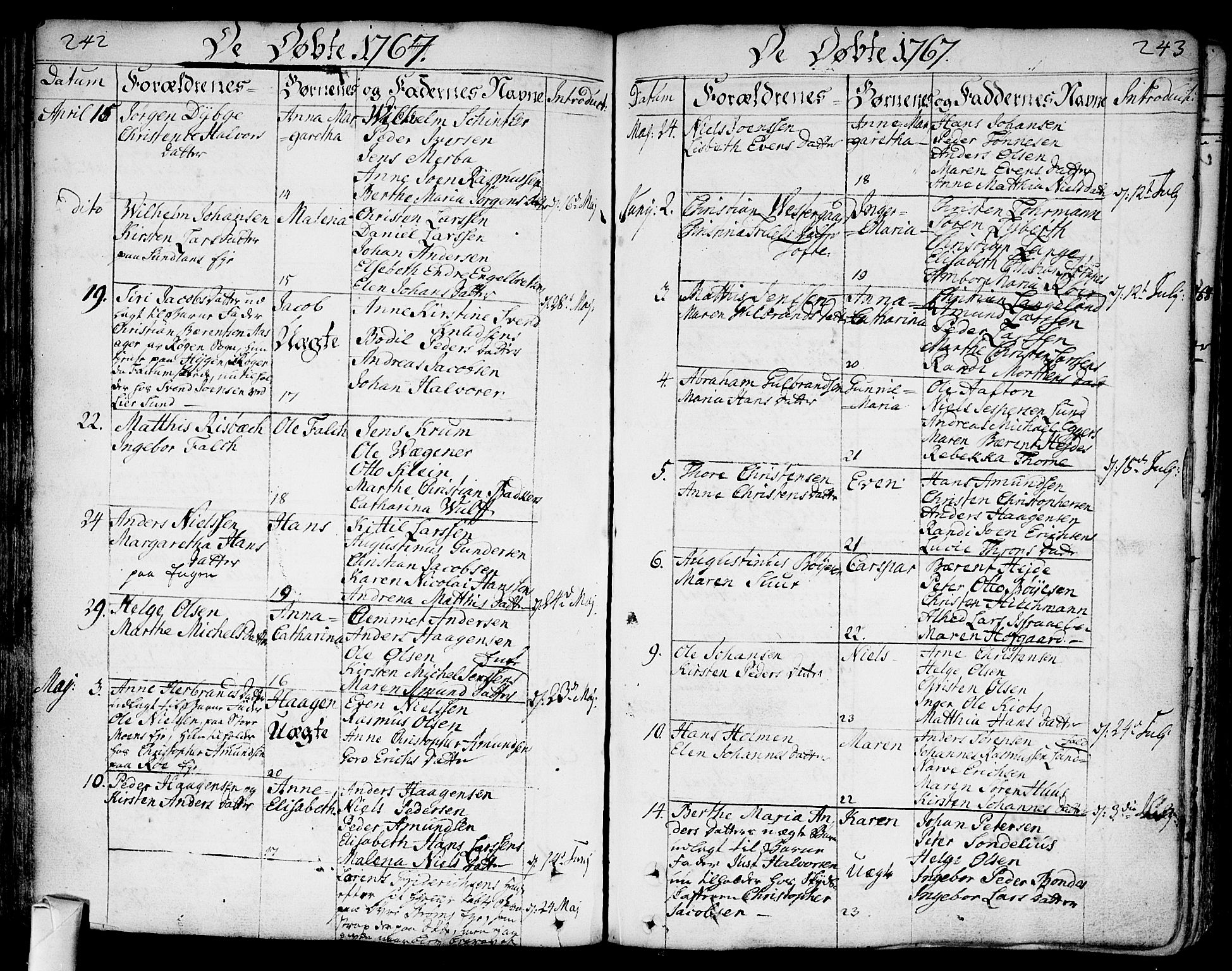 Bragernes kirkebøker, SAKO/A-6/F/Fa/L0005: Parish register (official) no. I 5, 1759-1781, p. 242-243
