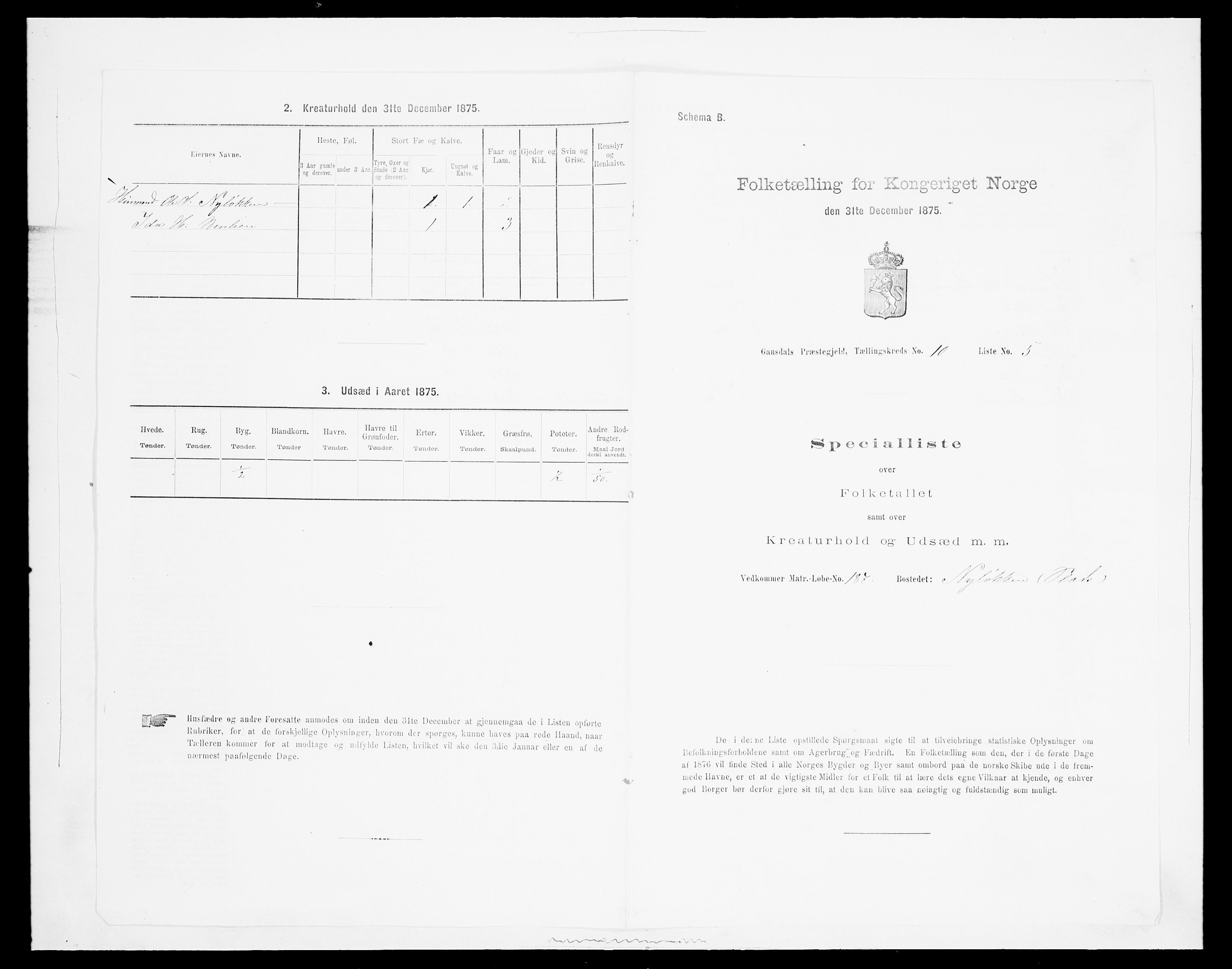 SAH, 1875 census for 0522P Gausdal, 1875, p. 1665