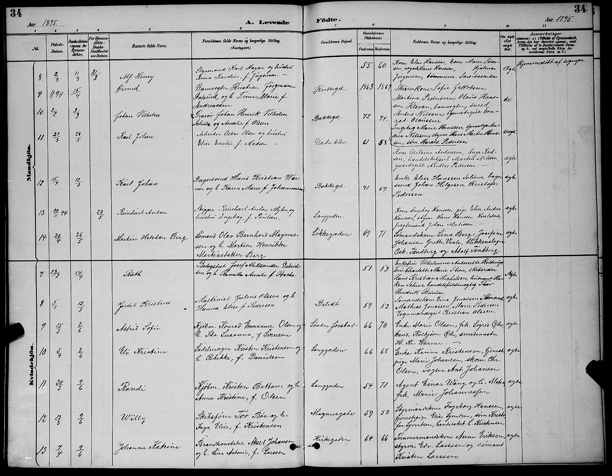 Holmestrand kirkebøker, AV/SAKO-A-346/G/Ga/L0005: Parish register (copy) no. 5, 1889-1901, p. 34