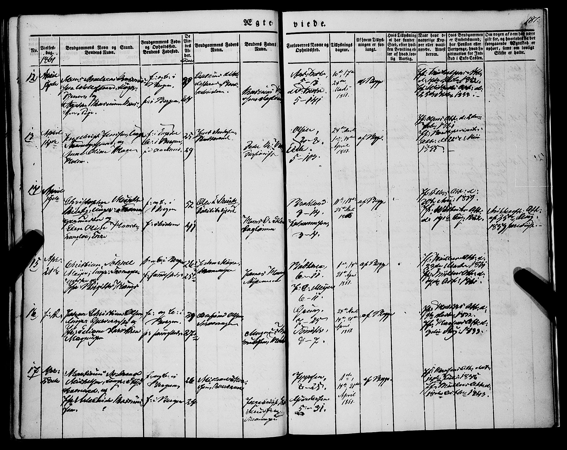 Nykirken Sokneprestembete, AV/SAB-A-77101/H/Haa/L0031: Parish register (official) no. D 1, 1834-1861, p. 187