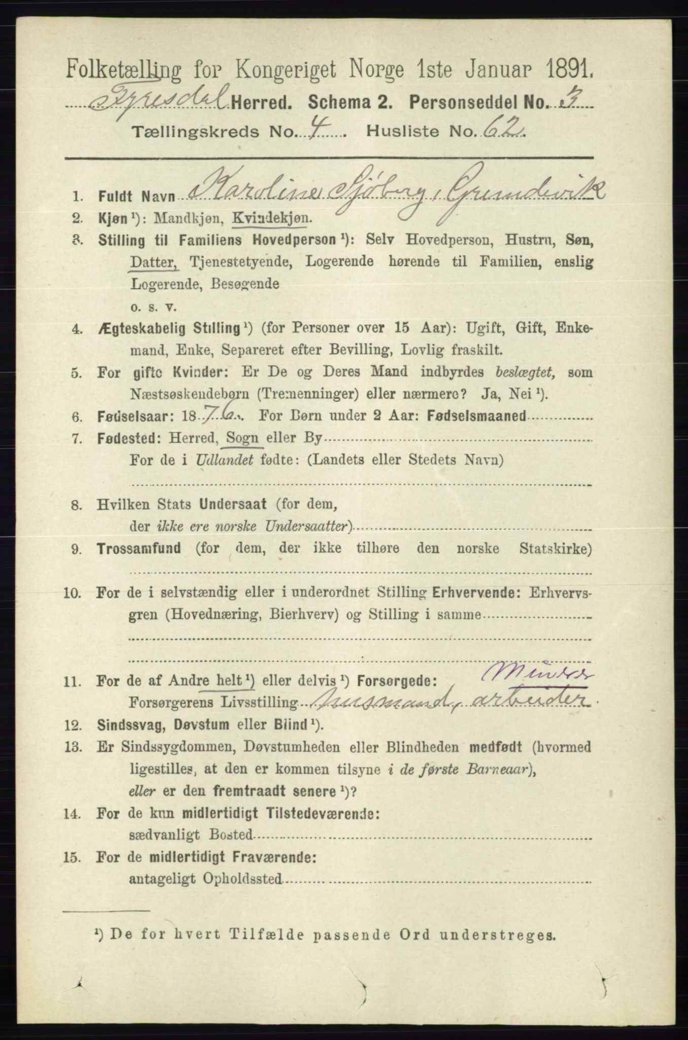 RA, 1891 census for 0831 Fyresdal, 1891, p. 1208