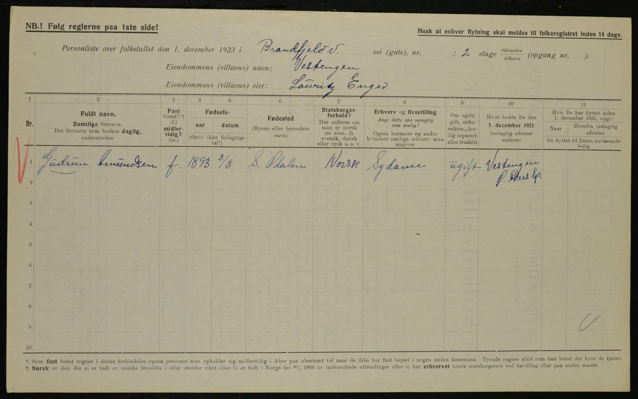 , Municipal Census 1923 for Aker, 1923, p. 44805