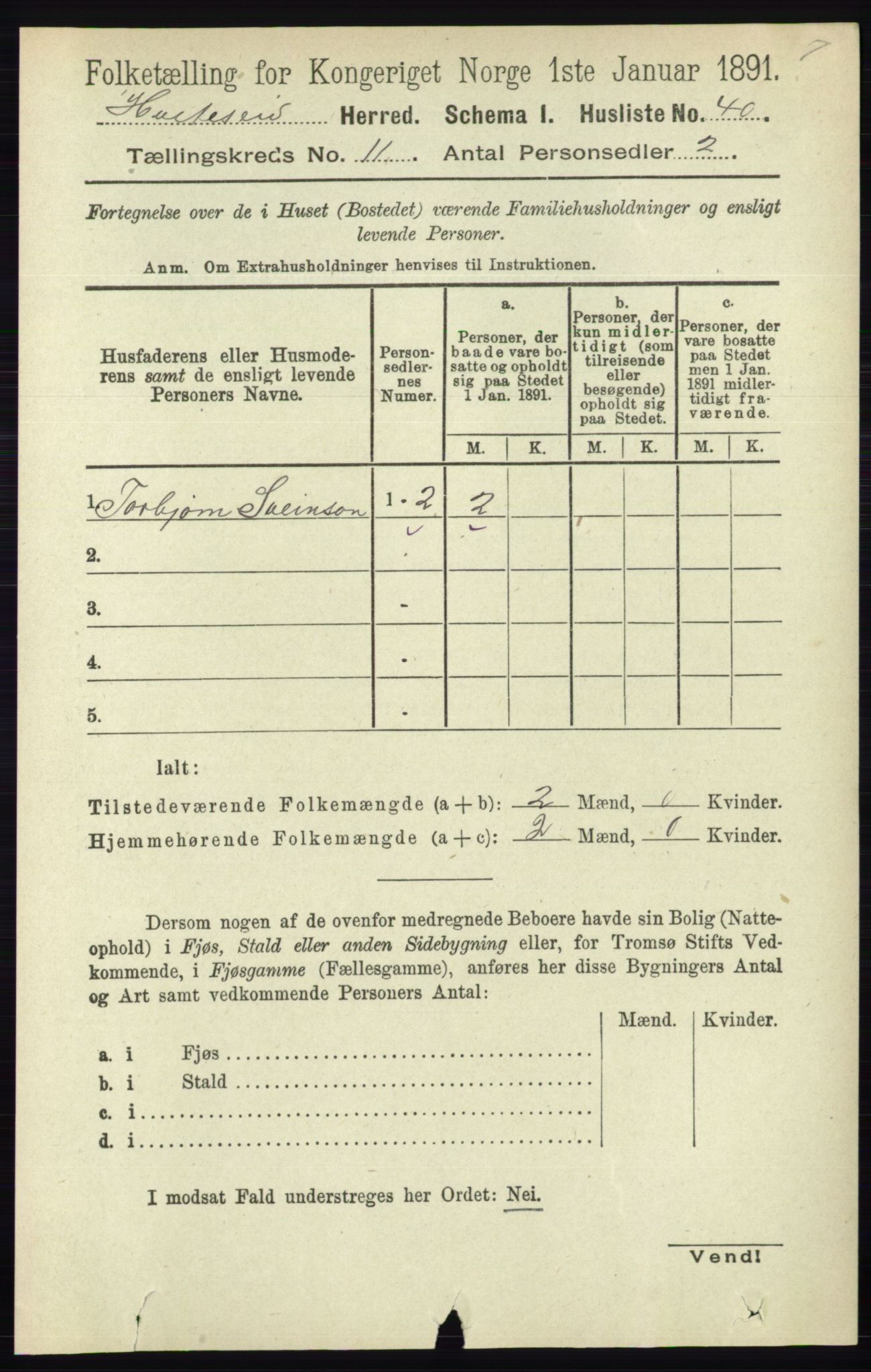 RA, 1891 census for 0829 Kviteseid, 1891, p. 2540