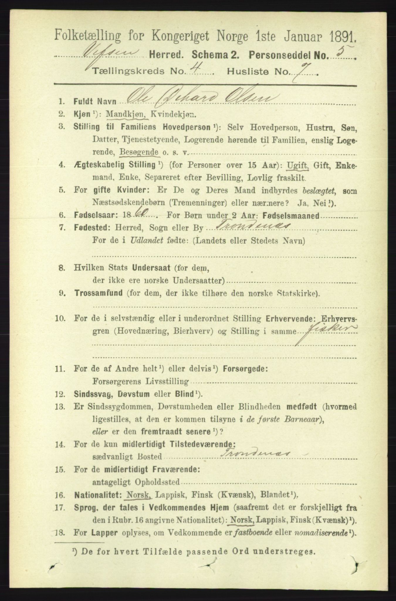 RA, 1891 census for 1824 Vefsn, 1891, p. 1671