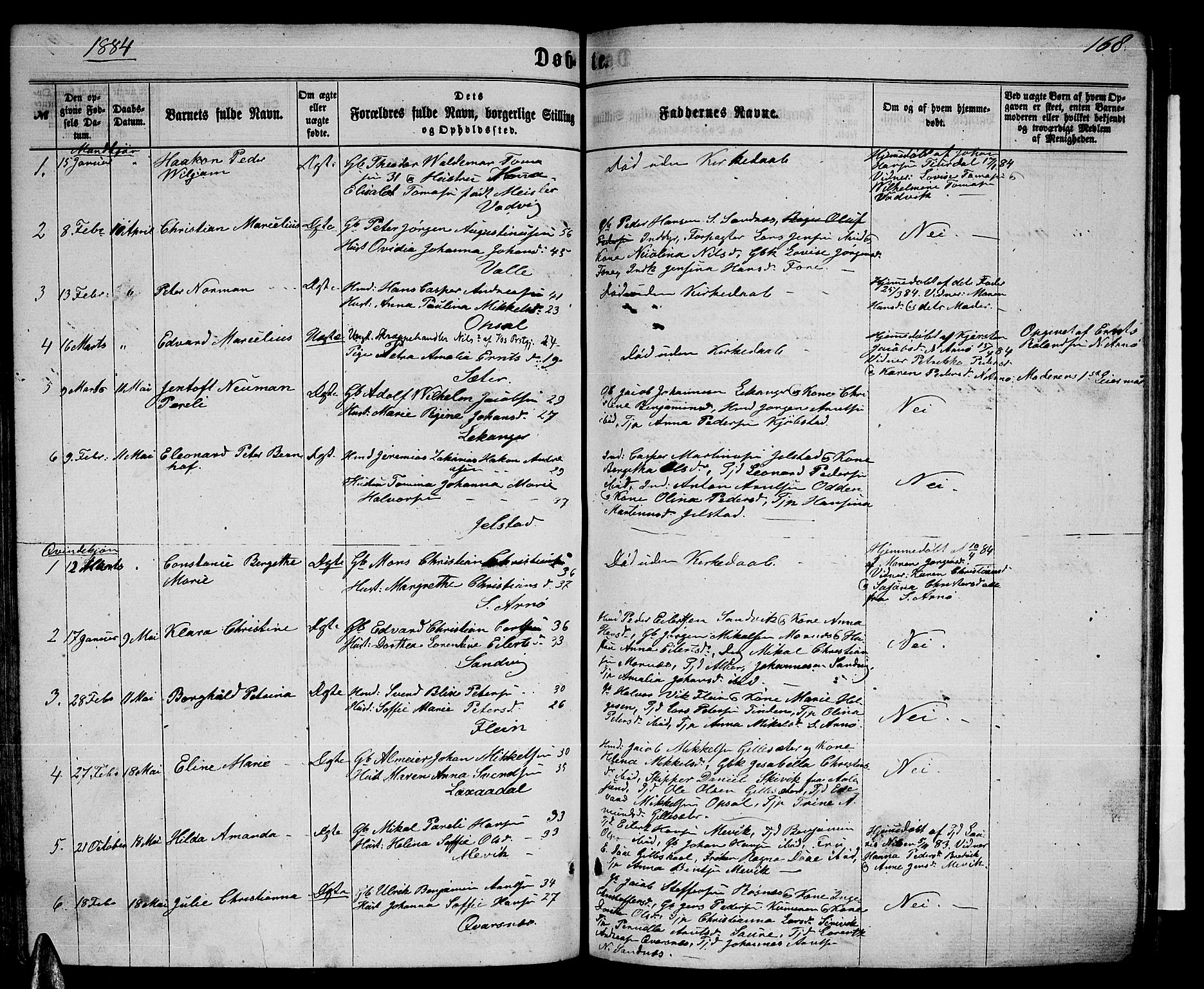 Ministerialprotokoller, klokkerbøker og fødselsregistre - Nordland, SAT/A-1459/805/L0107: Parish register (copy) no. 805C03, 1862-1885, p. 168