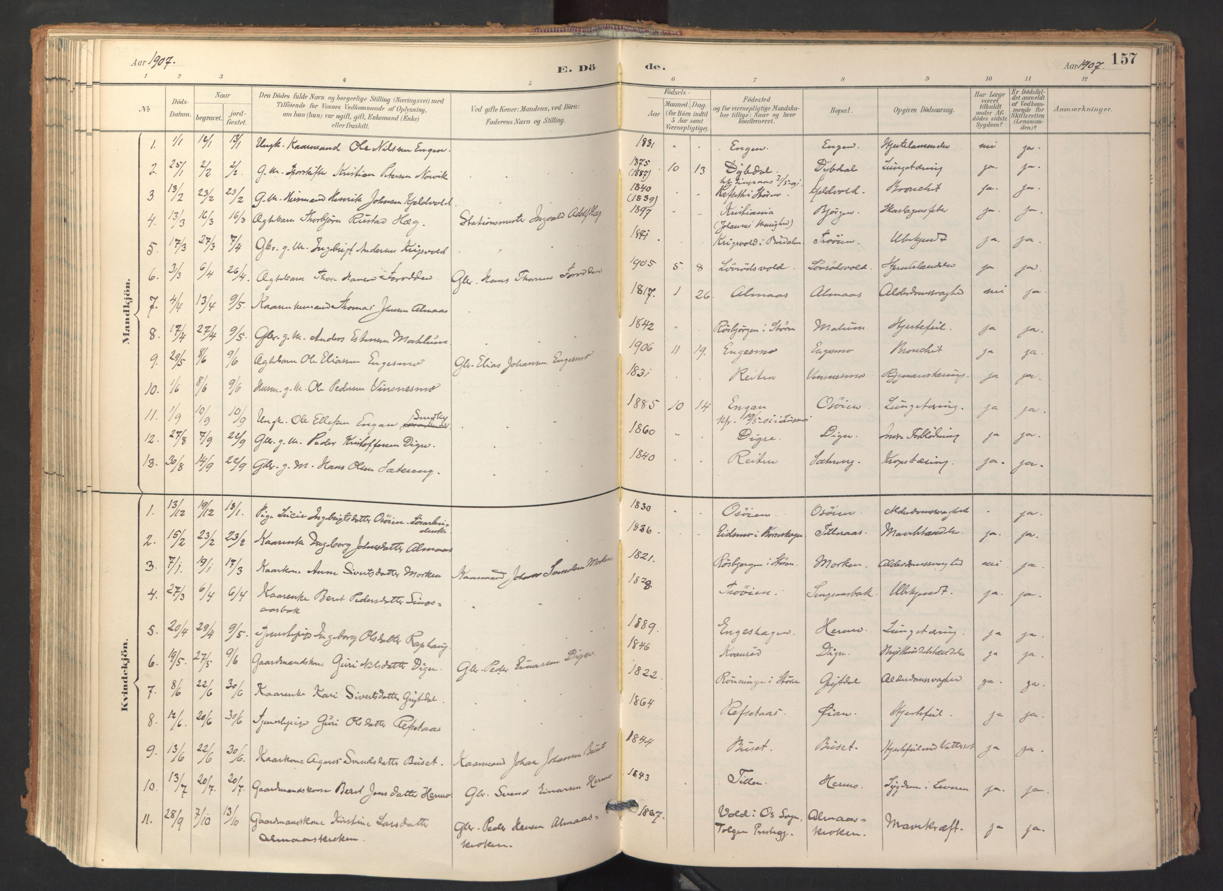Ministerialprotokoller, klokkerbøker og fødselsregistre - Sør-Trøndelag, SAT/A-1456/688/L1025: Parish register (official) no. 688A02, 1891-1909, p. 157