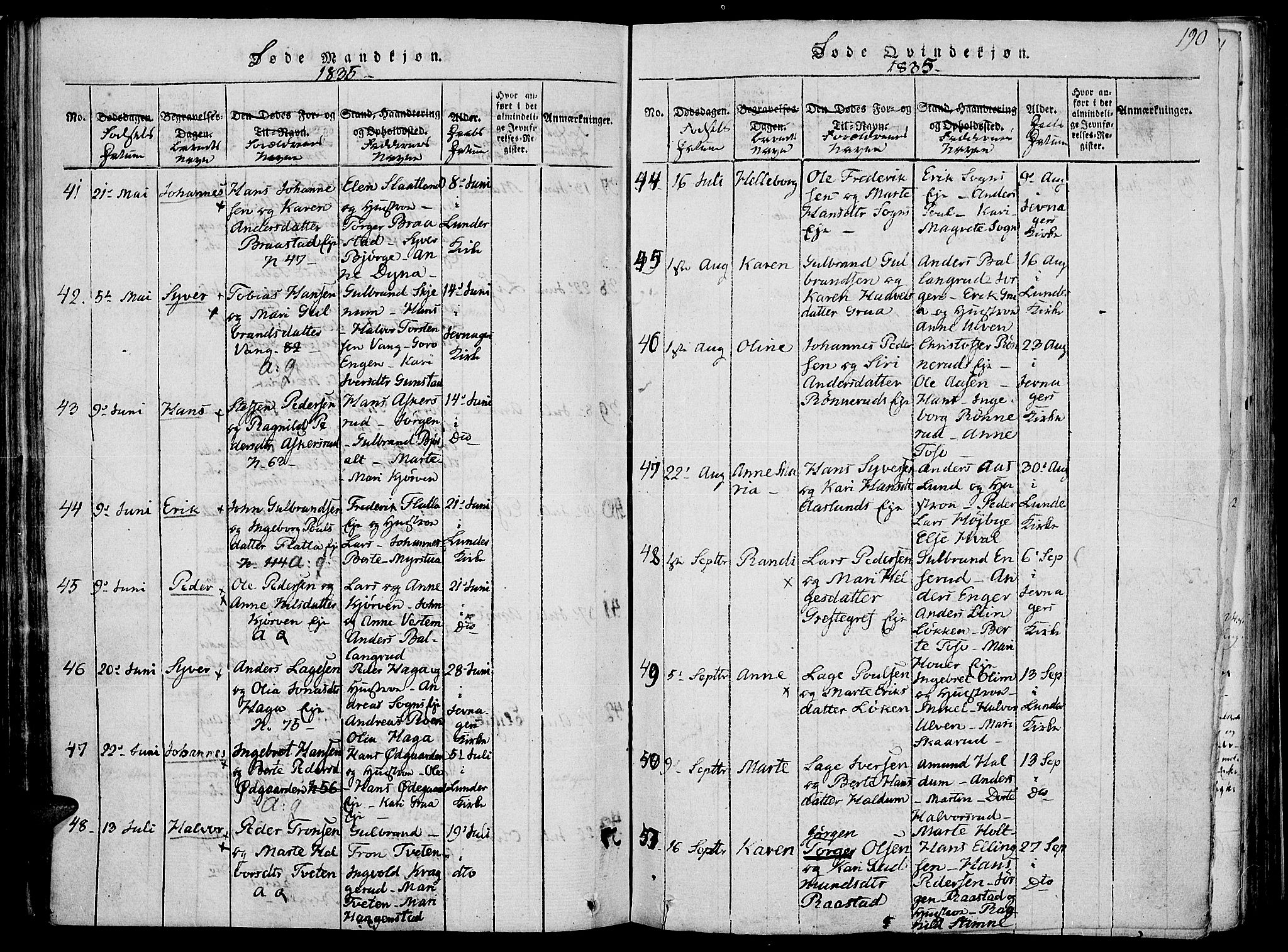 Jevnaker prestekontor, AV/SAH-PREST-116/H/Ha/Haa/L0005: Parish register (official) no. 5, 1815-1837, p. 190