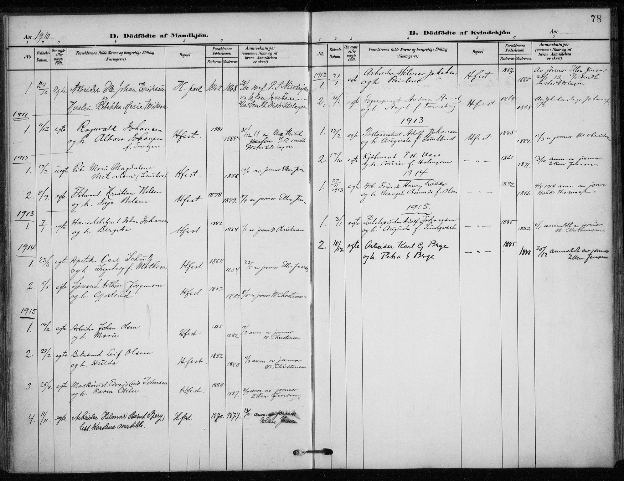 Hammerfest sokneprestkontor, AV/SATØ-S-1347/H/Ha/L0014.kirke: Parish register (official) no. 14, 1906-1916, p. 78