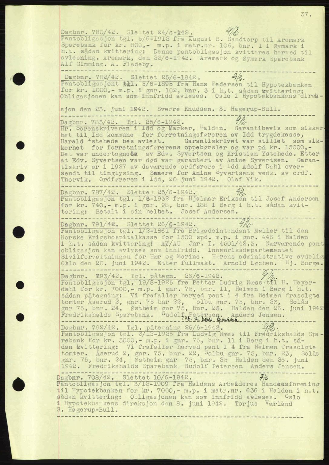 Idd og Marker sorenskriveri, AV/SAO-A-10283/G/Gb/Gbc/L0002: Mortgage book no. B4-9a, 1939-1945, Diary no: : 780/1942