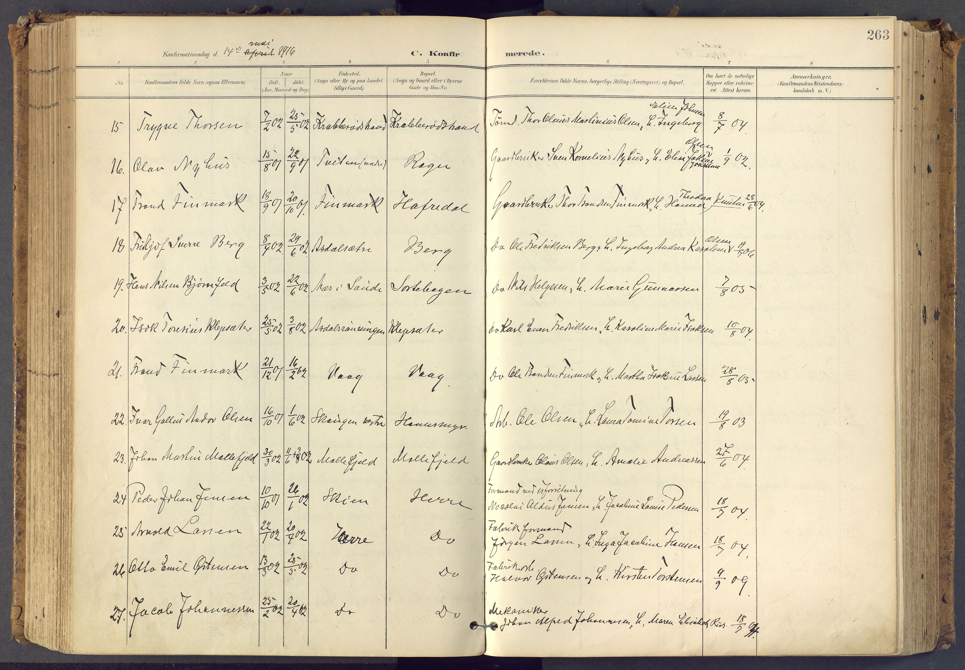 Bamble kirkebøker, SAKO/A-253/F/Fa/L0009: Parish register (official) no. I 9, 1901-1917, p. 263