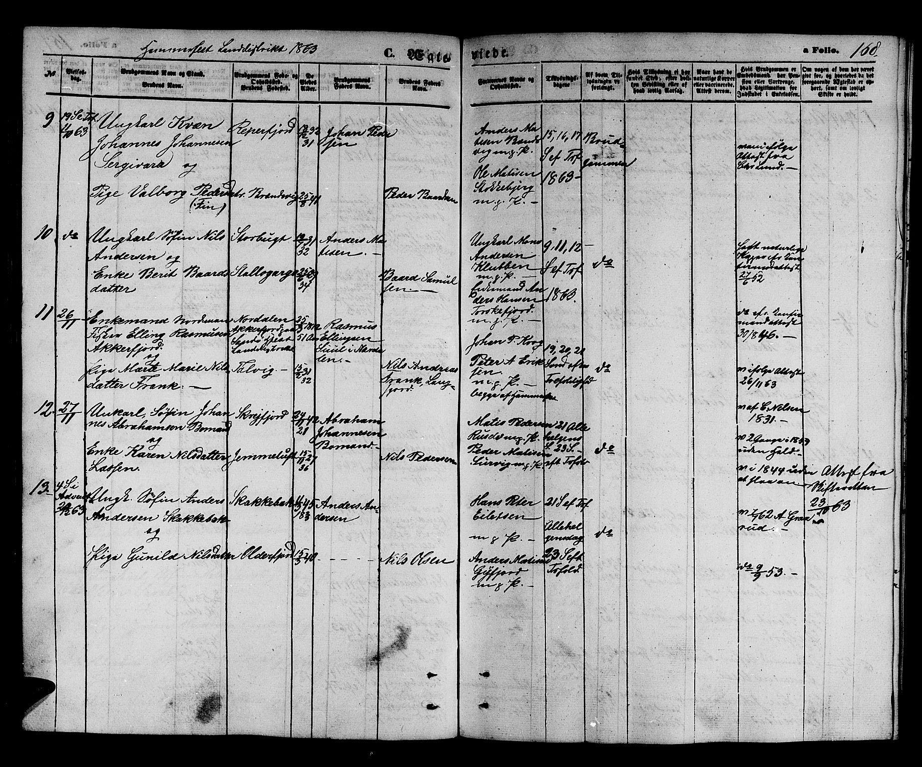 Hammerfest sokneprestkontor, AV/SATØ-S-1347/H/Hb/L0003.klokk: Parish register (copy) no. 3 /2, 1863-1868, p. 168