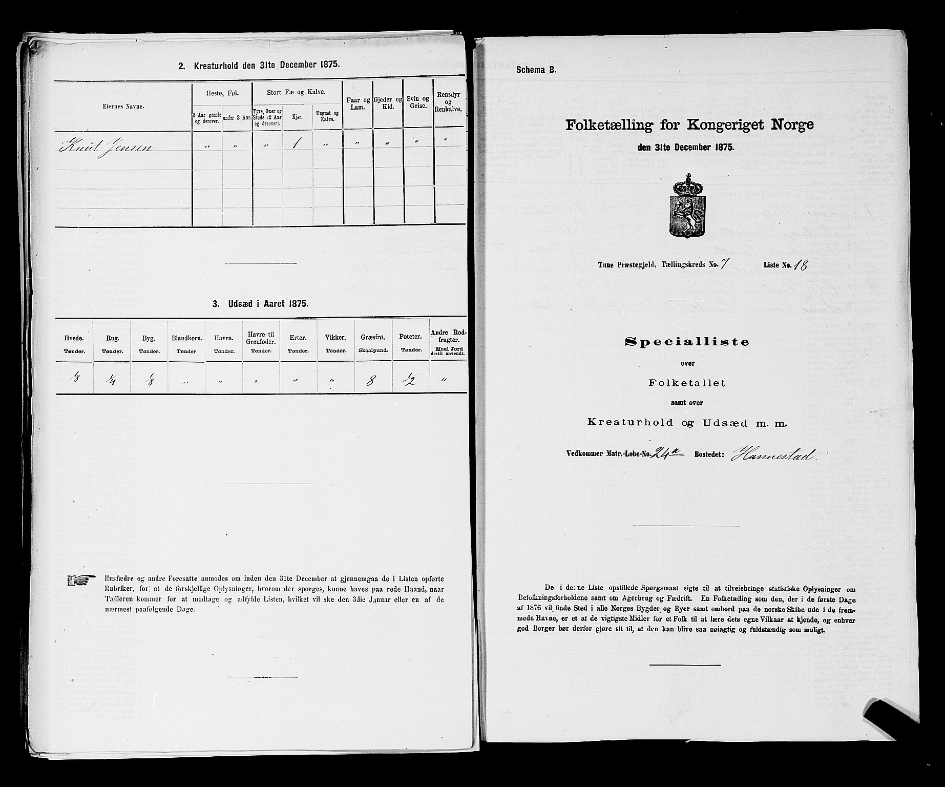 RA, 1875 census for 0130P Tune, 1875, p. 1274