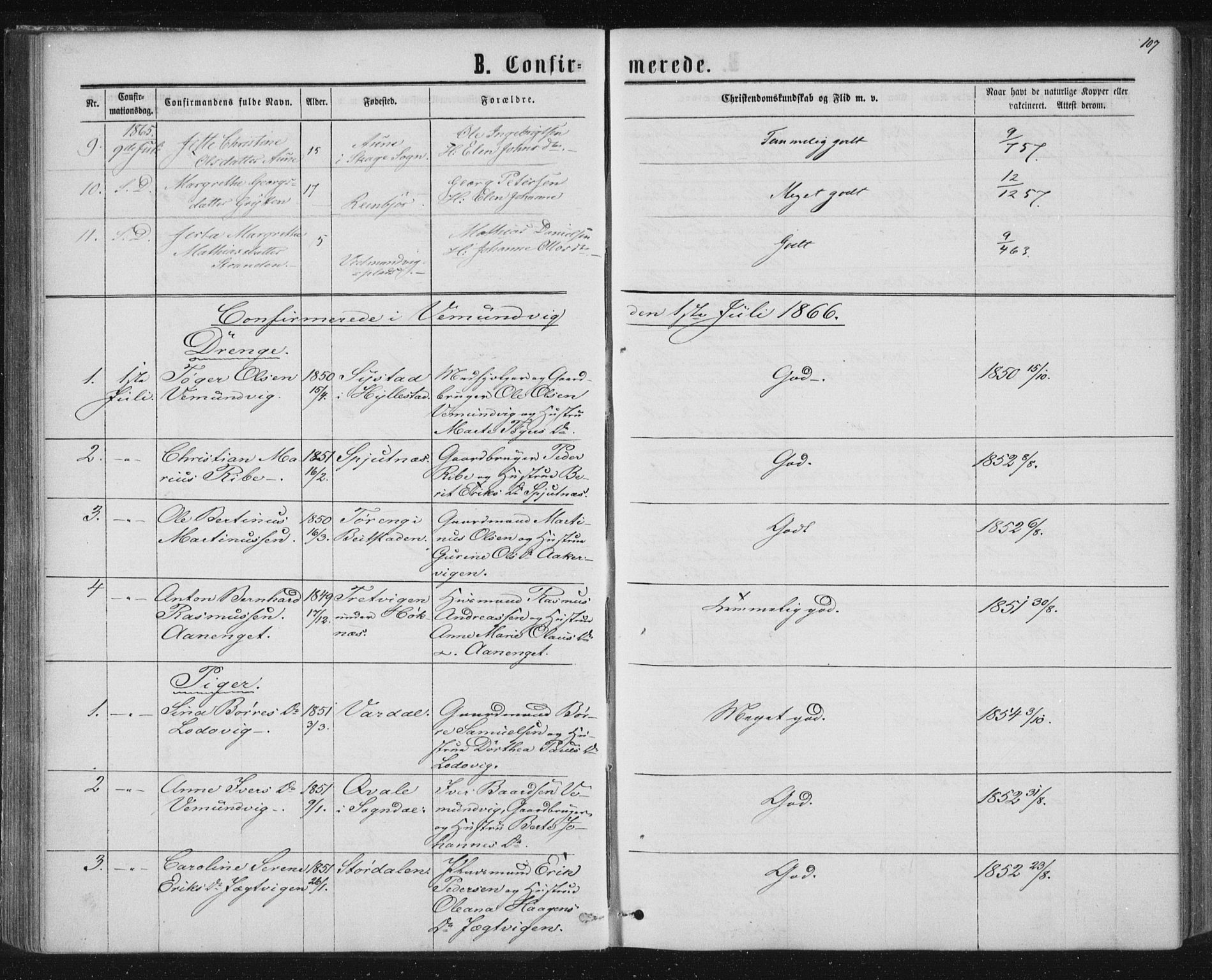 Ministerialprotokoller, klokkerbøker og fødselsregistre - Nord-Trøndelag, SAT/A-1458/768/L0570: Parish register (official) no. 768A05, 1865-1874, p. 107