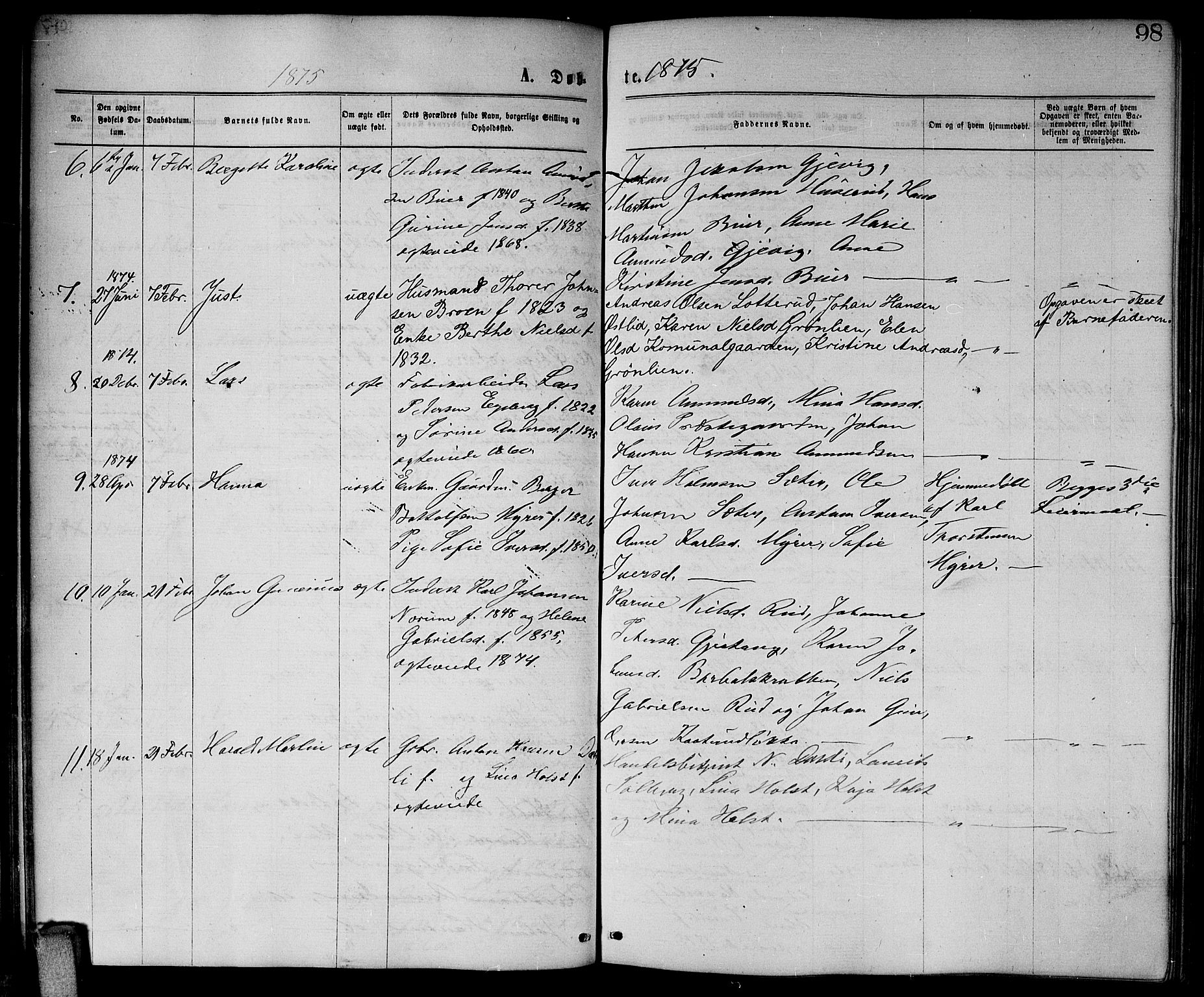 Enebakk prestekontor Kirkebøker, SAO/A-10171c/G/Ga/L0005: Parish register (copy) no. I 5, 1867-1888, p. 98