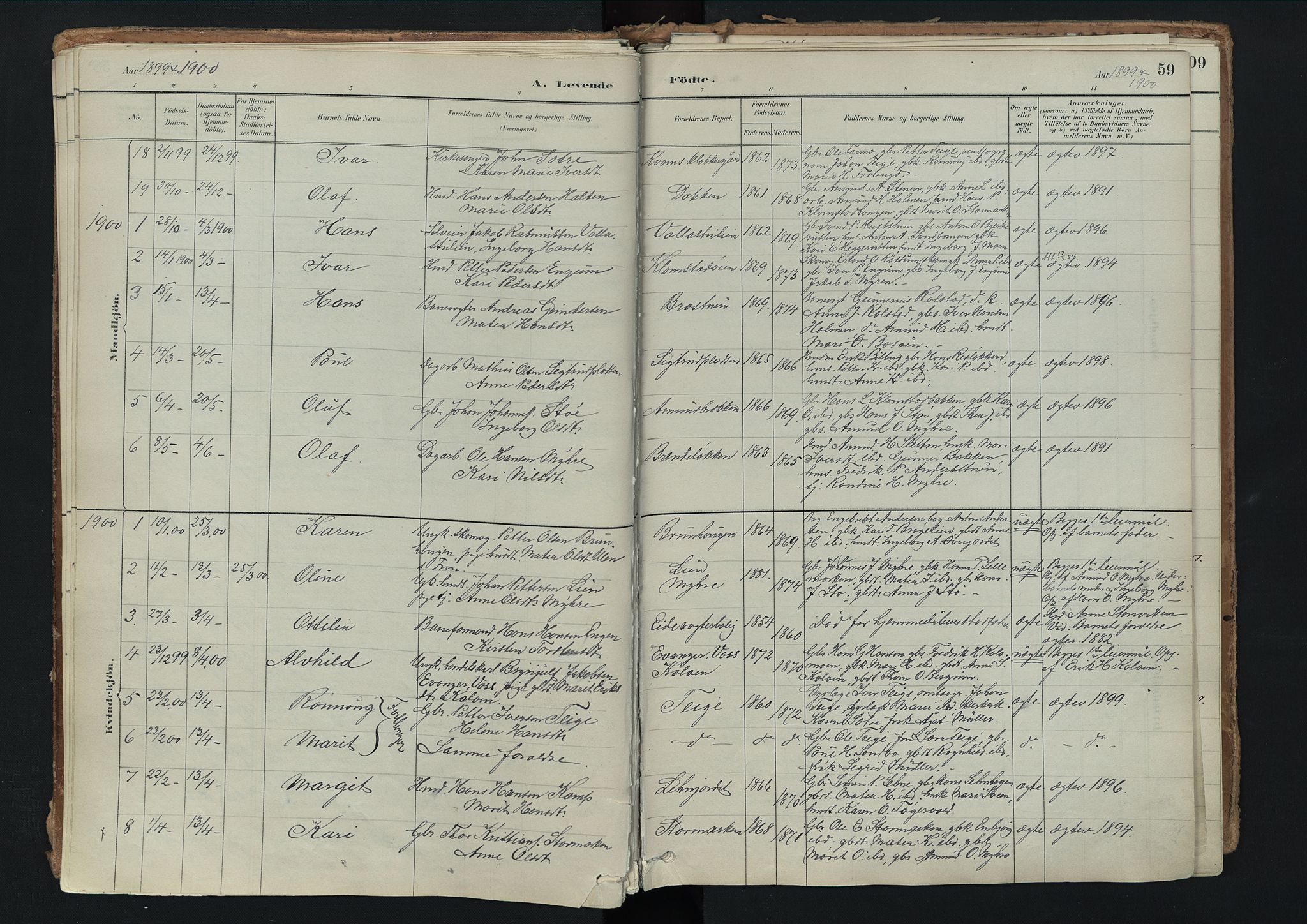 Nord-Fron prestekontor, SAH/PREST-080/H/Ha/Haa/L0003: Parish register (official) no. 3, 1884-1914, p. 59