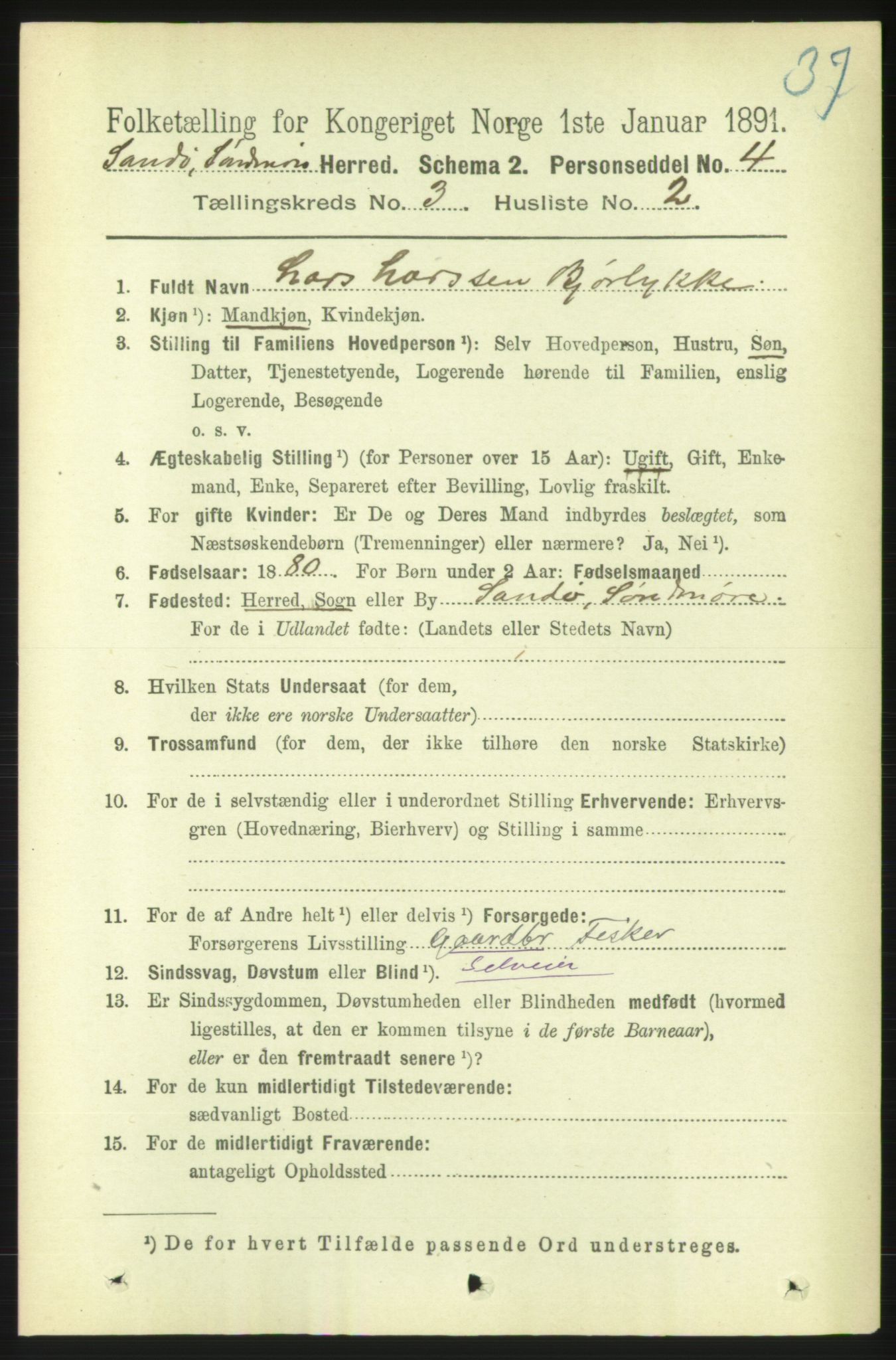 RA, 1891 census for 1514 Sande, 1891, p. 464