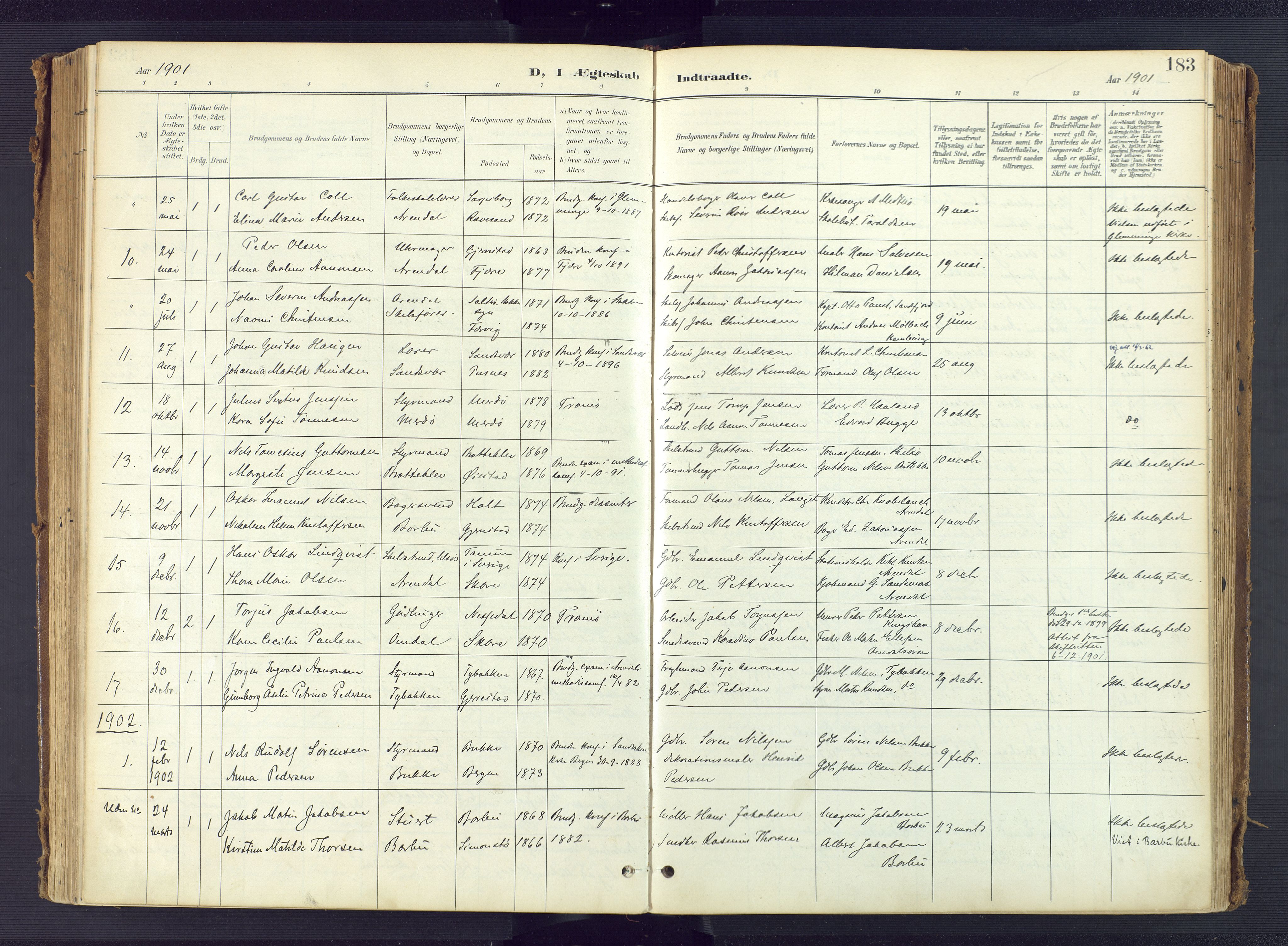 Tromøy sokneprestkontor, AV/SAK-1111-0041/F/Fa/L0010: Parish register (official) no. A 10, 1896-1912, p. 183