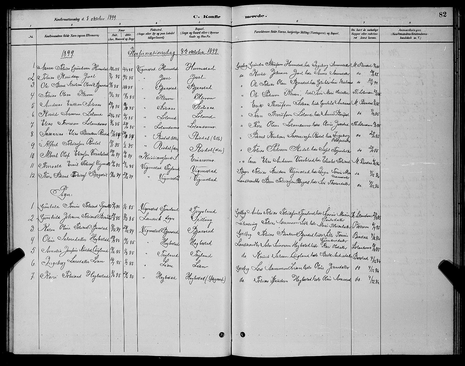 Nord-Audnedal sokneprestkontor, AV/SAK-1111-0032/F/Fb/Fbb/L0003: Parish register (copy) no. B 3, 1882-1900, p. 82