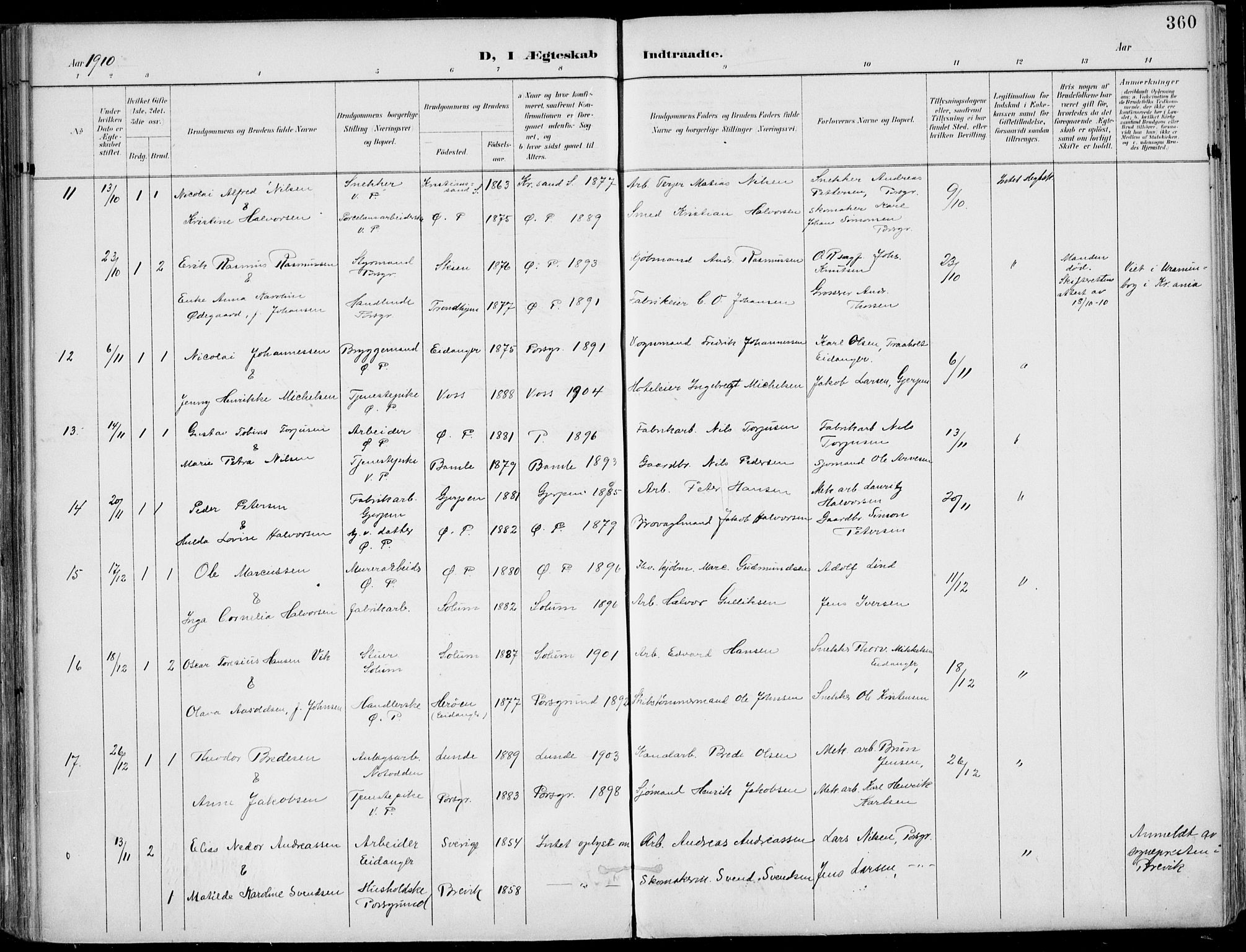 Porsgrunn kirkebøker , SAKO/A-104/F/Fa/L0011: Parish register (official) no. 11, 1895-1919, p. 360