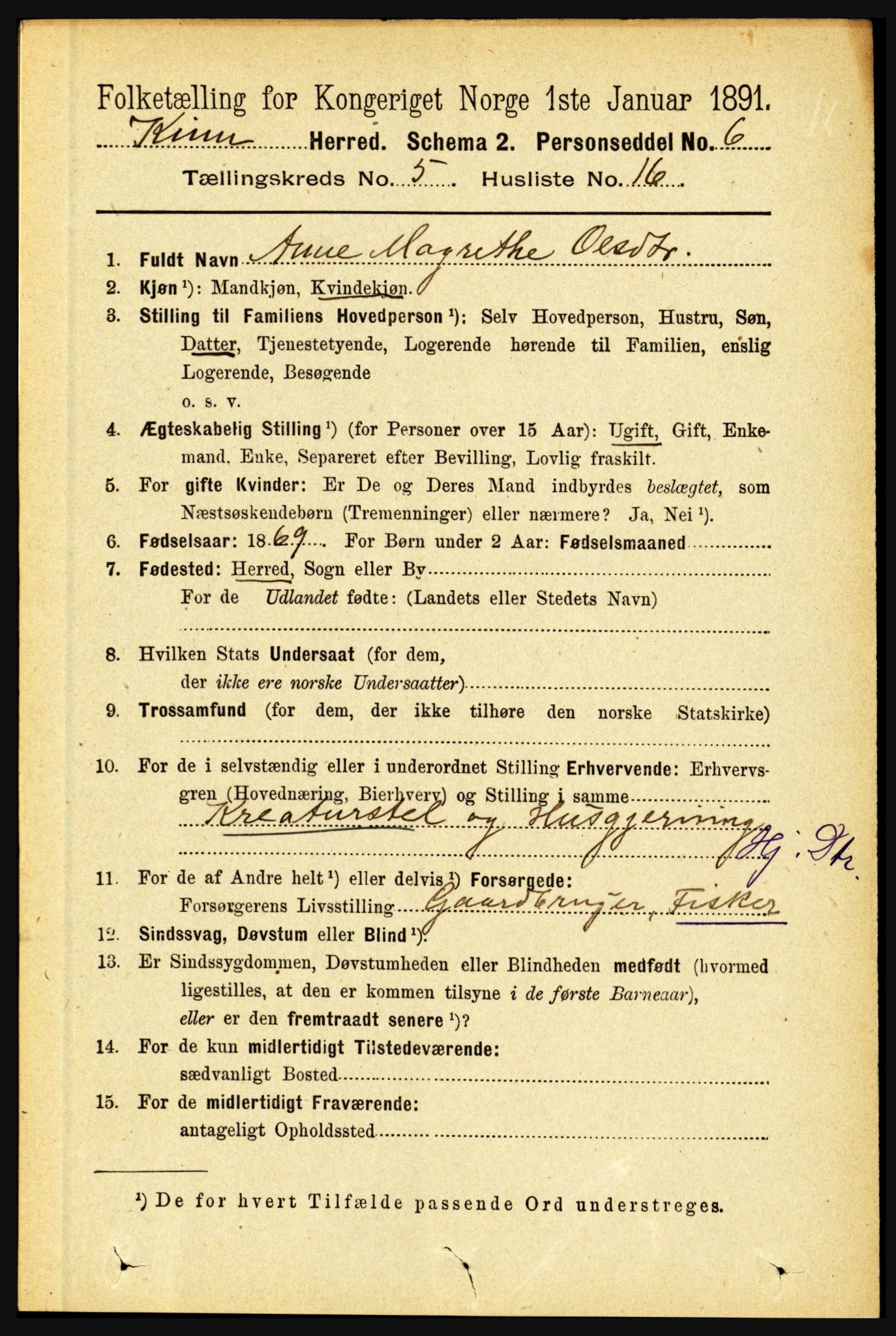 RA, 1891 census for 1437 Kinn, 1891, p. 1916