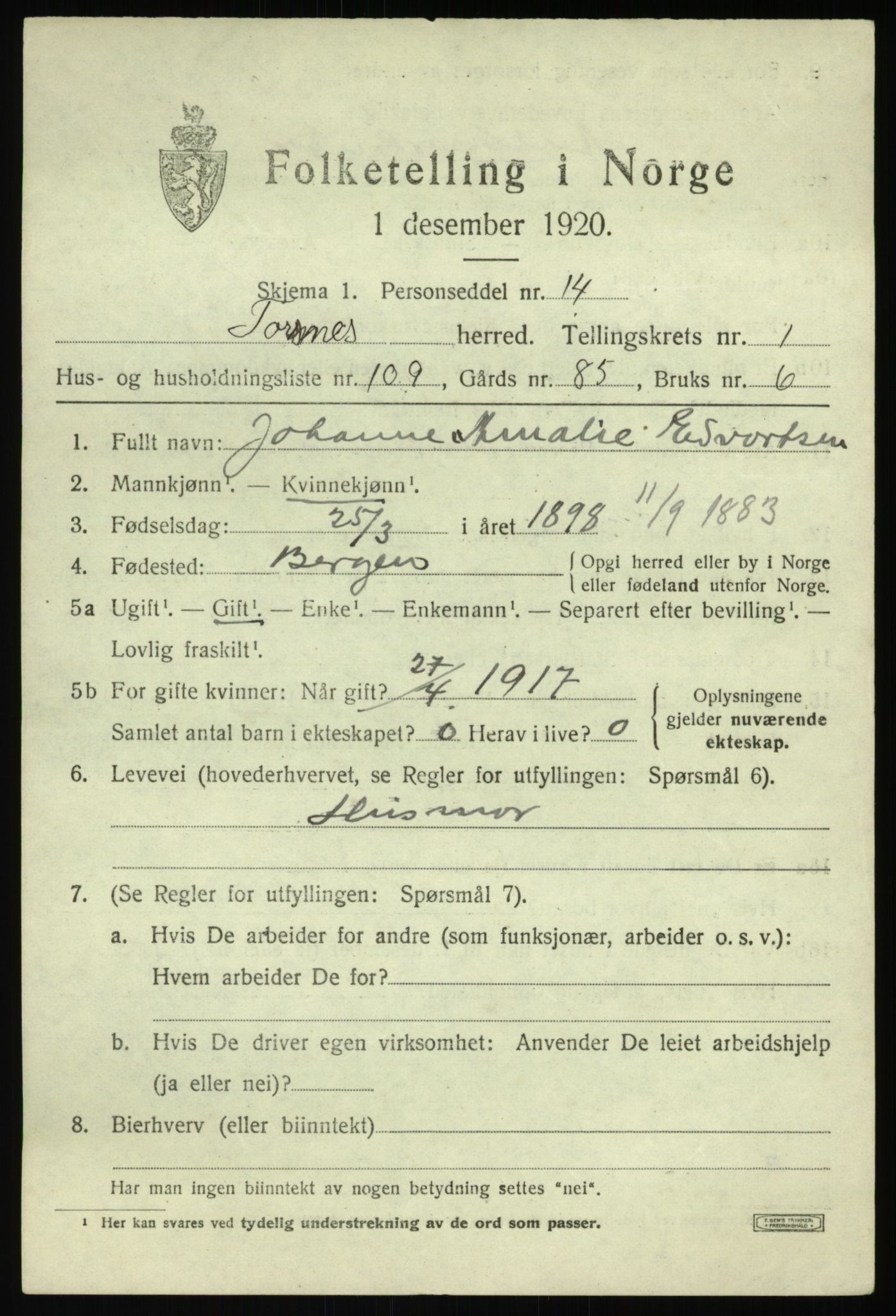 SAO, 1920 census for Torsnes, 1920, p. 1793