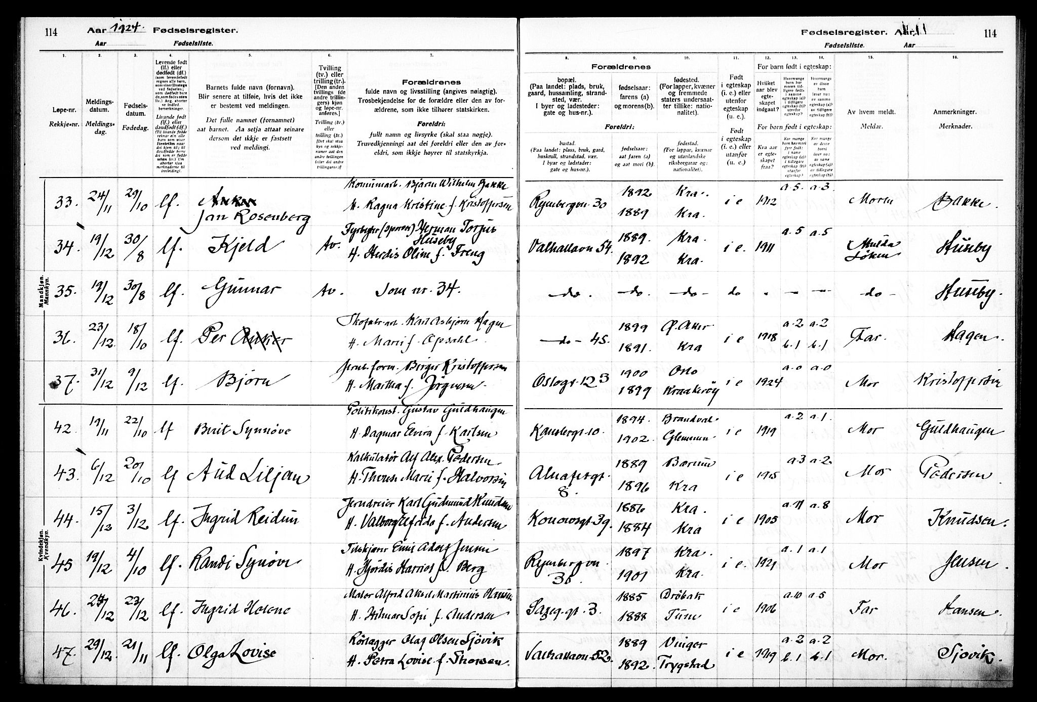 Gamlebyen prestekontor Kirkebøker, AV/SAO-A-10884/J/Ja/L0001: Birth register no. 1, 1916-1936, p. 114