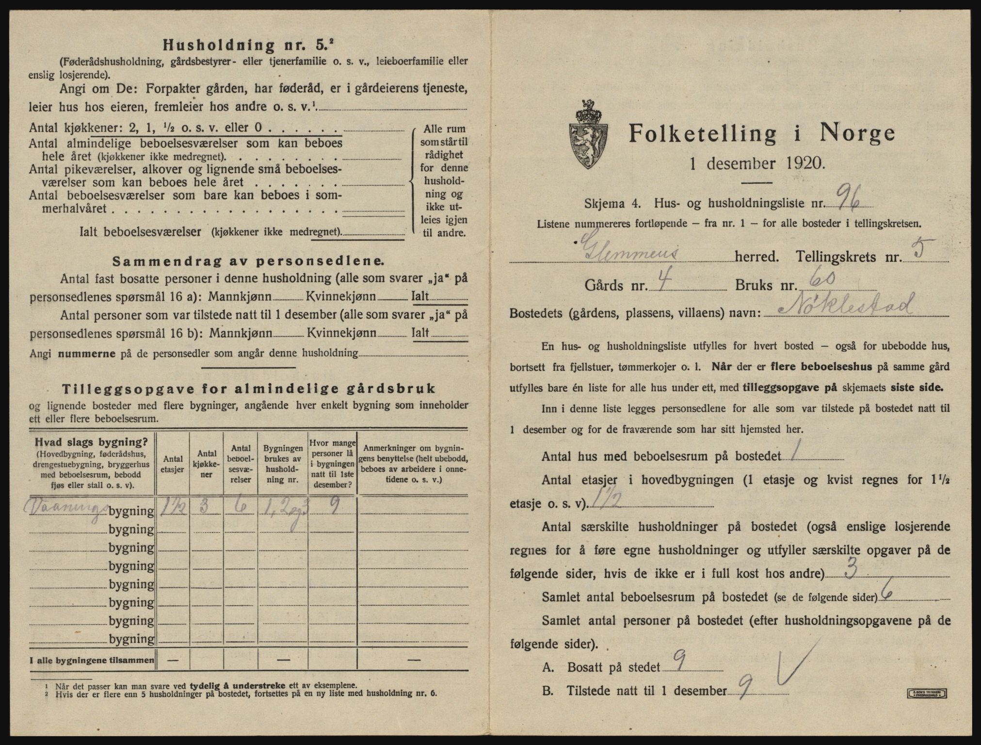 SAO, 1920 census for Glemmen, 1920, p. 1847