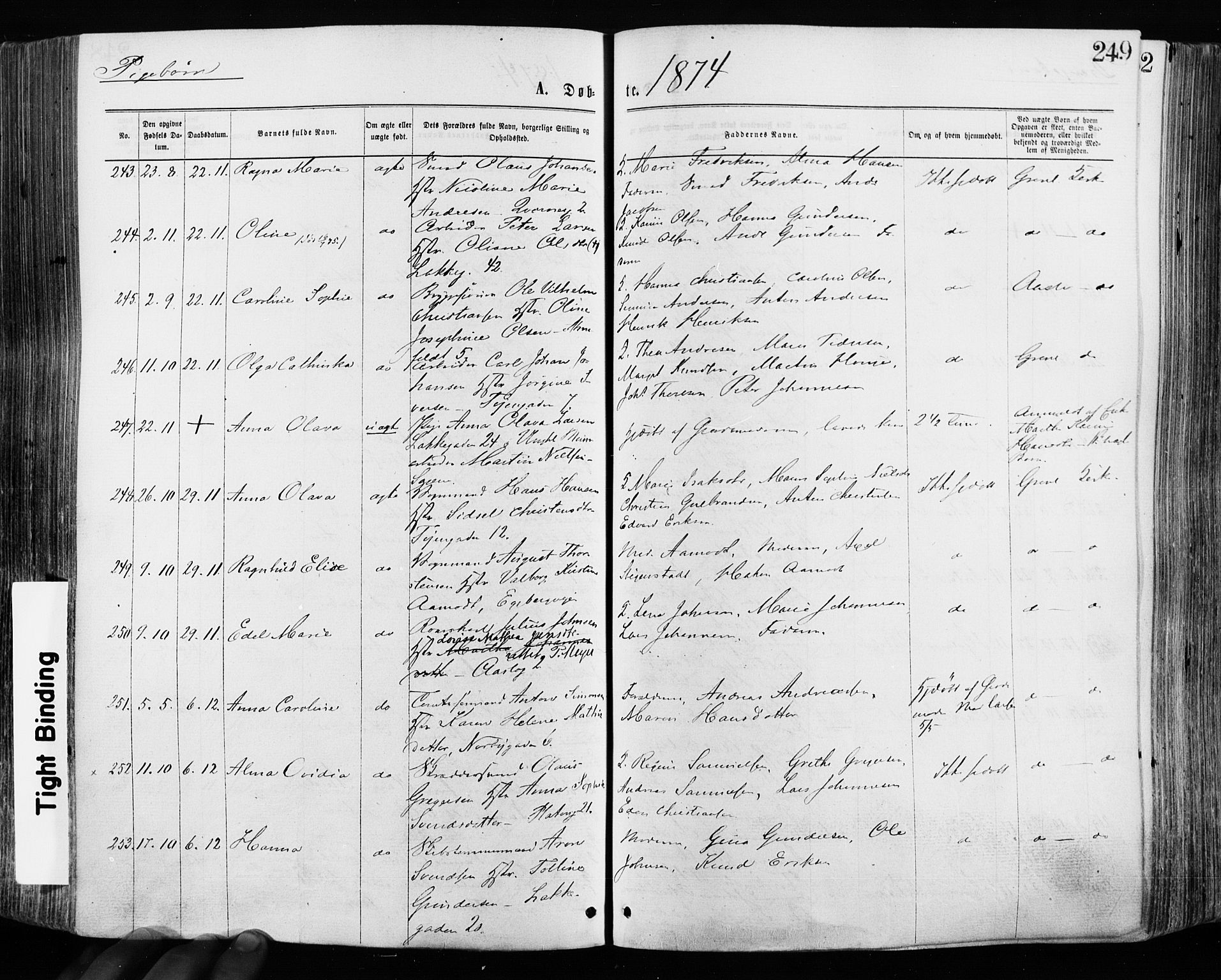 Grønland prestekontor Kirkebøker, AV/SAO-A-10848/F/Fa/L0004: Parish register (official) no. 4, 1869-1880, p. 249