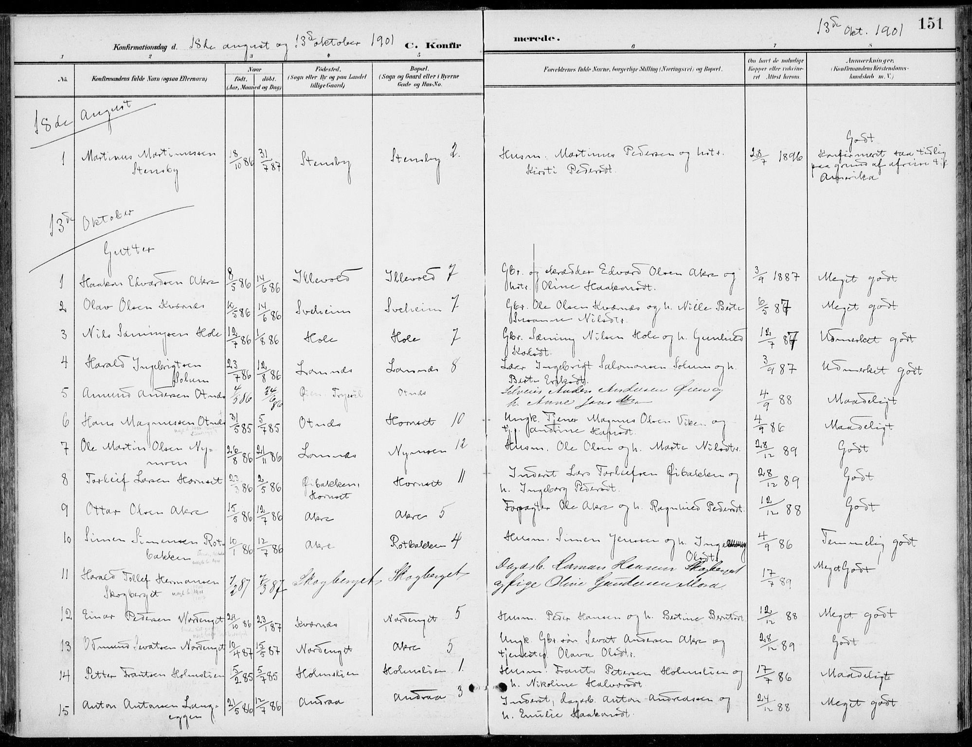 Rendalen prestekontor, SAH/PREST-054/H/Ha/Haa/L0011: Parish register (official) no. 11, 1901-1925, p. 151
