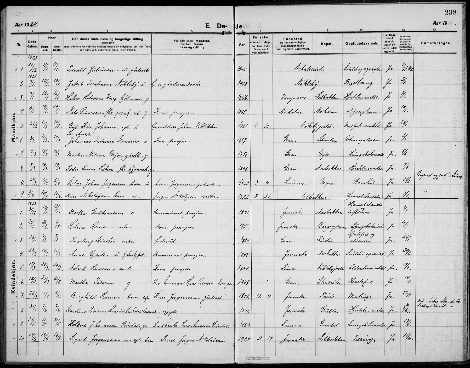 Jevnaker prestekontor, SAH/PREST-116/H/Ha/Haa/L0012: Parish register (official) no. 12, 1914-1924, p. 238
