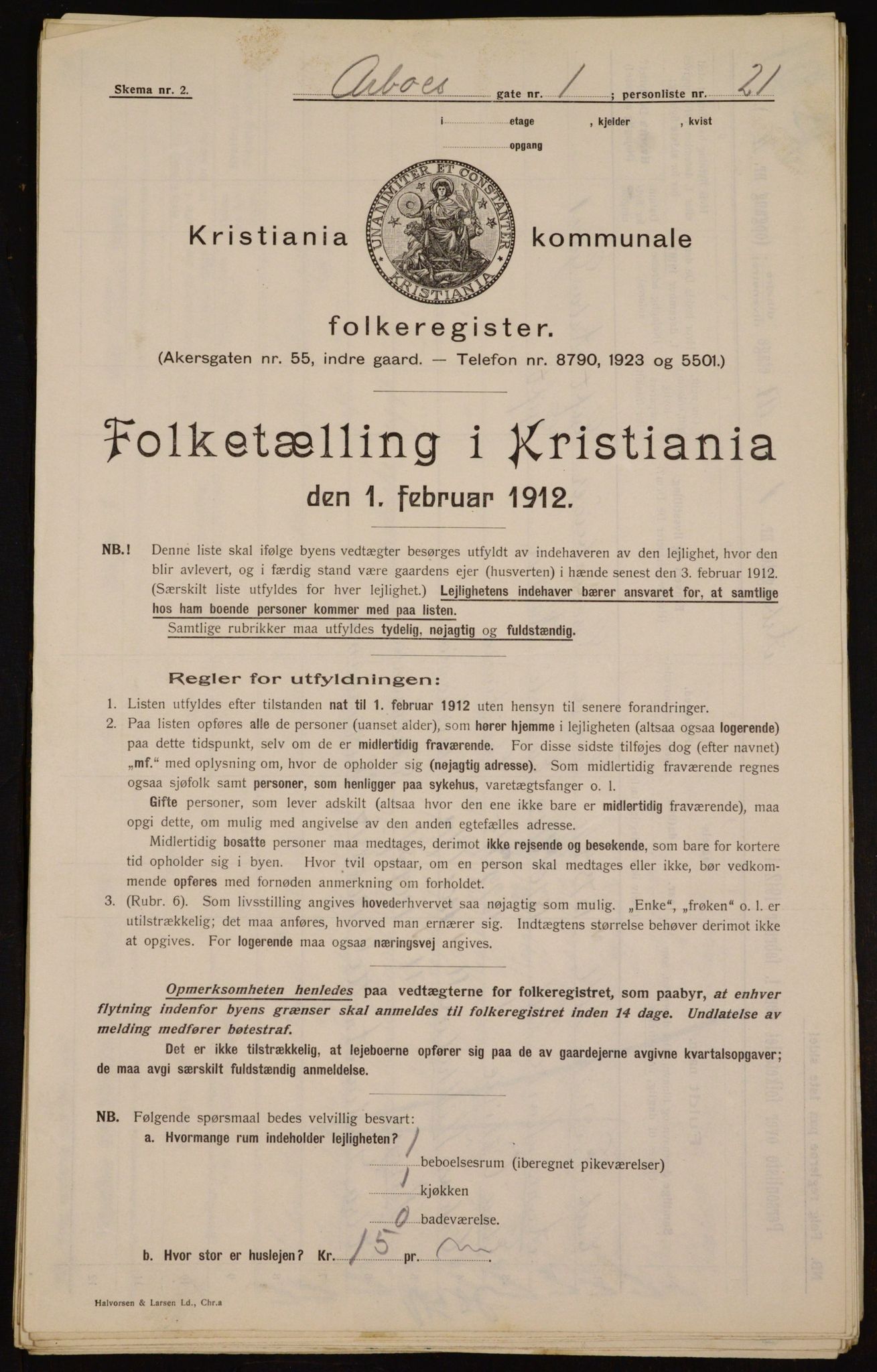 OBA, Municipal Census 1912 for Kristiania, 1912, p. 1695