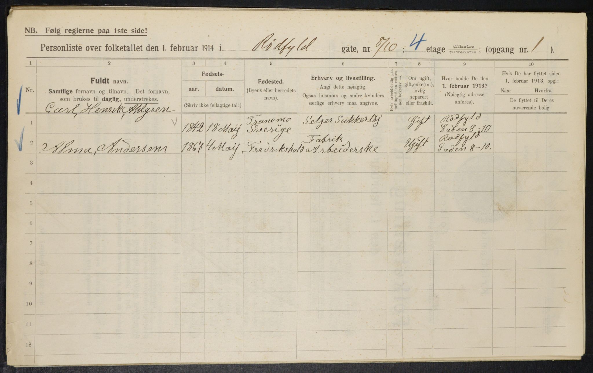 OBA, Municipal Census 1914 for Kristiania, 1914, p. 85727