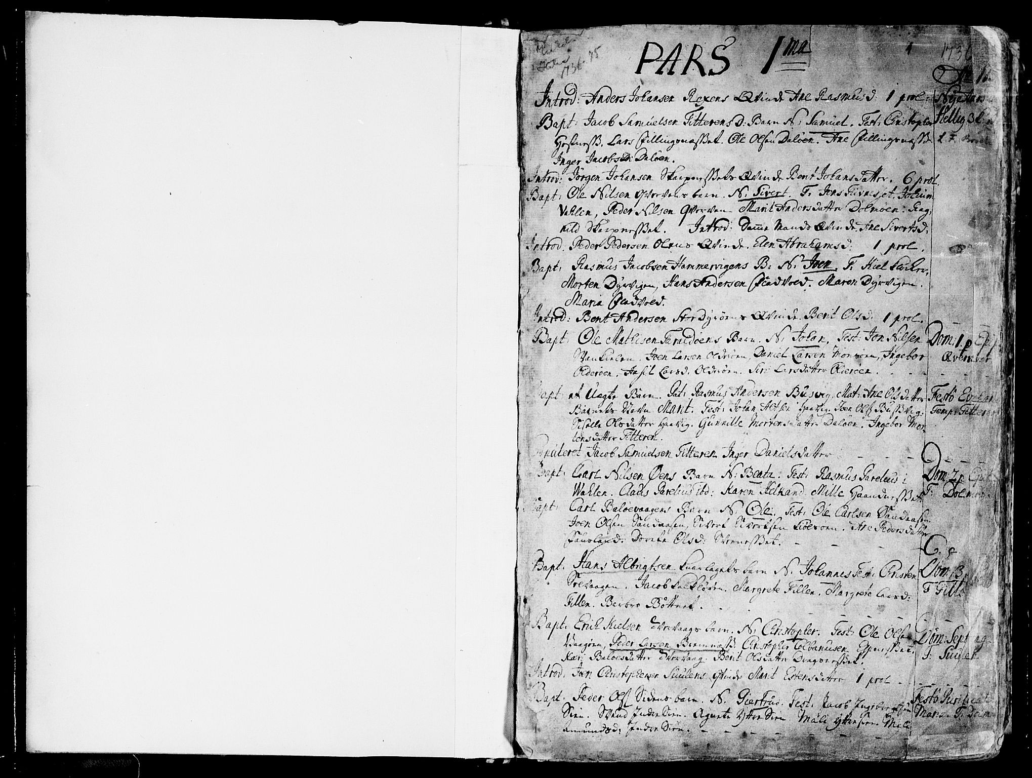 Ministerialprotokoller, klokkerbøker og fødselsregistre - Sør-Trøndelag, SAT/A-1456/634/L0525: Parish register (official) no. 634A01, 1736-1775, p. 1