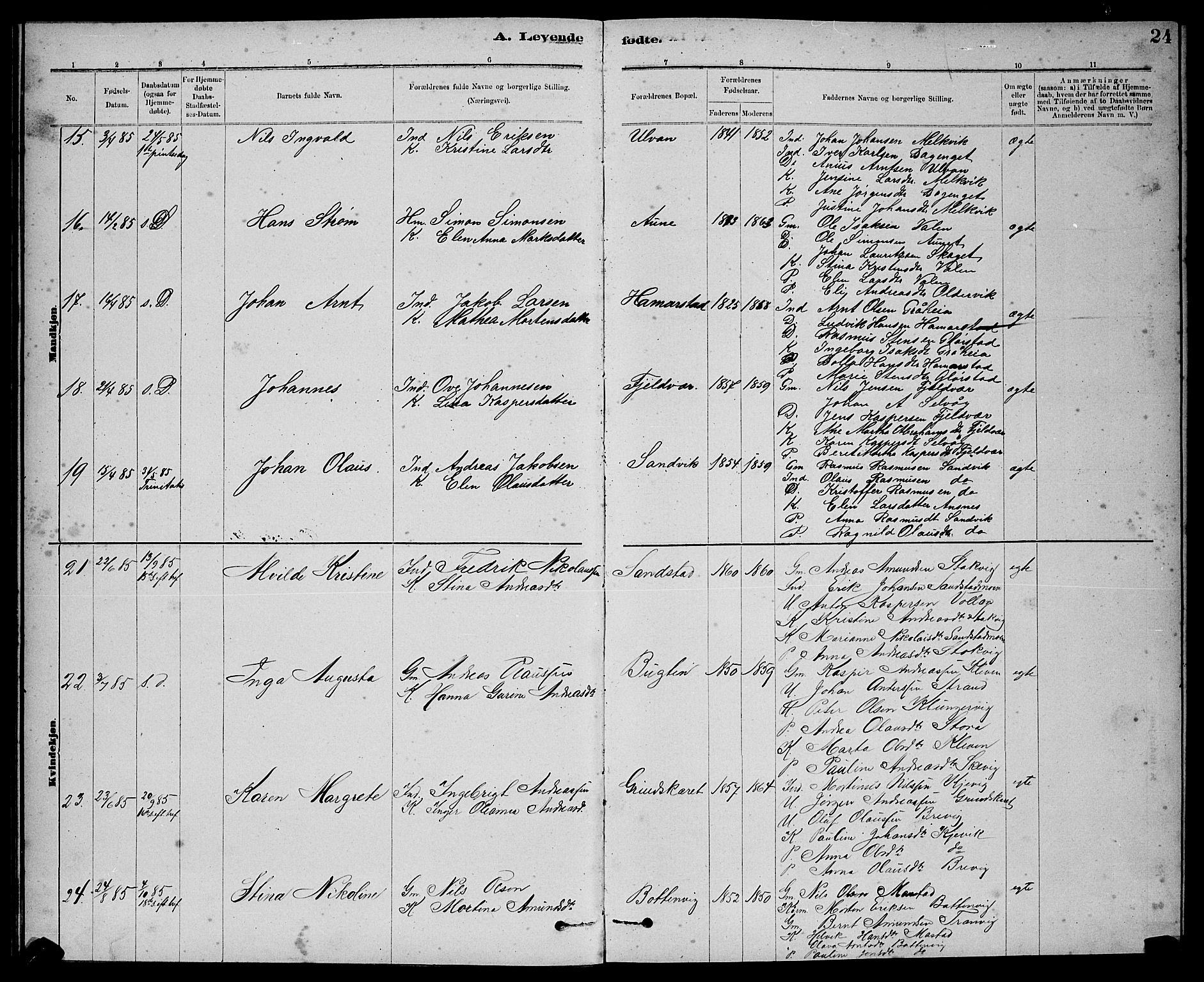 Ministerialprotokoller, klokkerbøker og fødselsregistre - Sør-Trøndelag, SAT/A-1456/637/L0562: Parish register (copy) no. 637C03, 1883-1898, p. 24